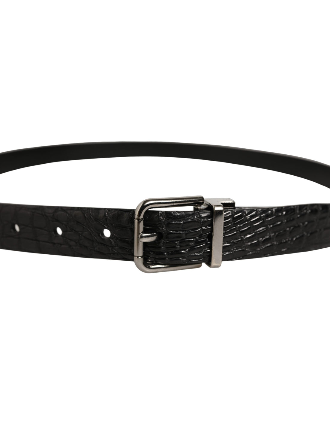 Dolce & Gabbana Black Leather Silver Metal Buckle Men Belt