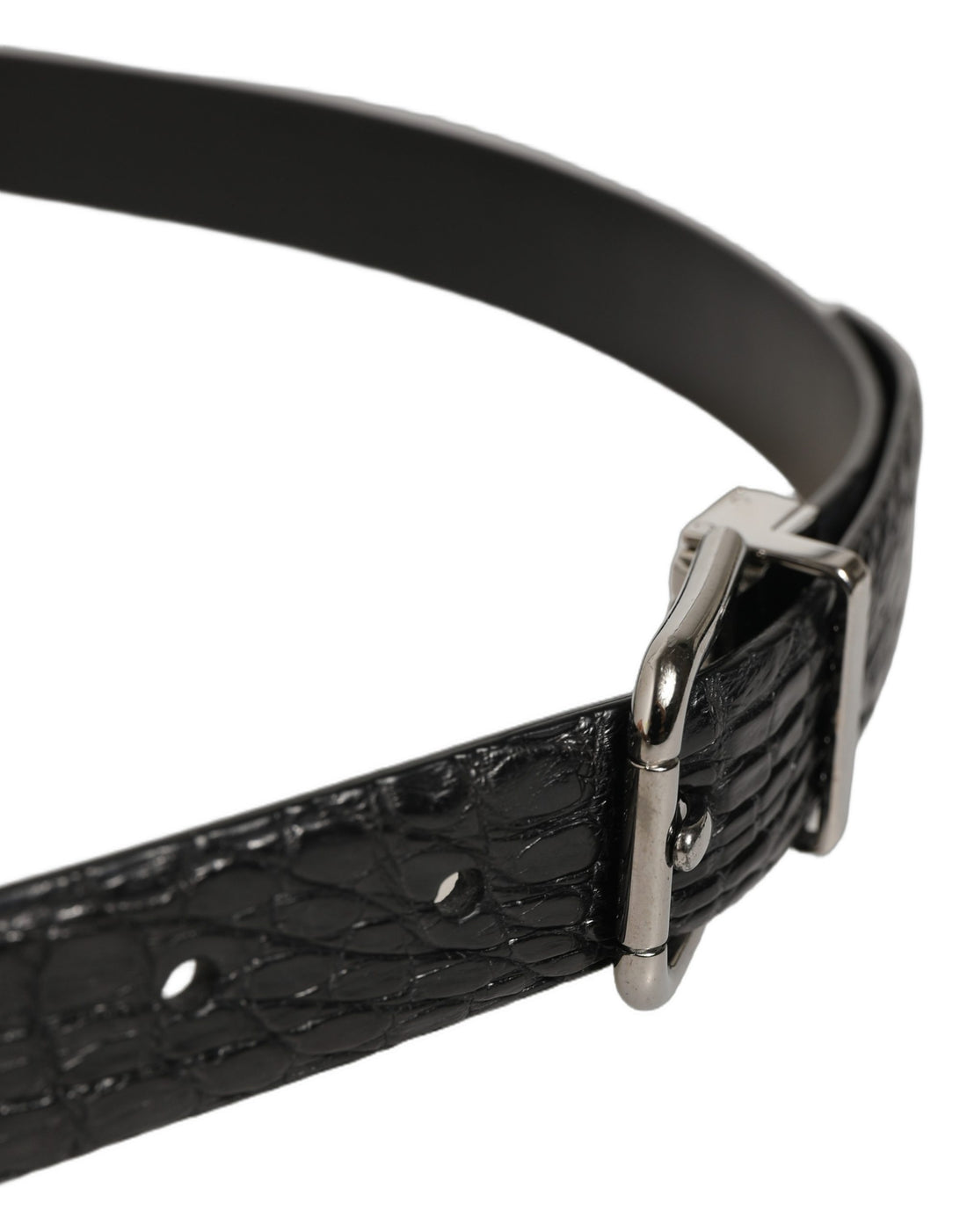 Dolce & Gabbana Black Leather Silver Metal Buckle Men Belt