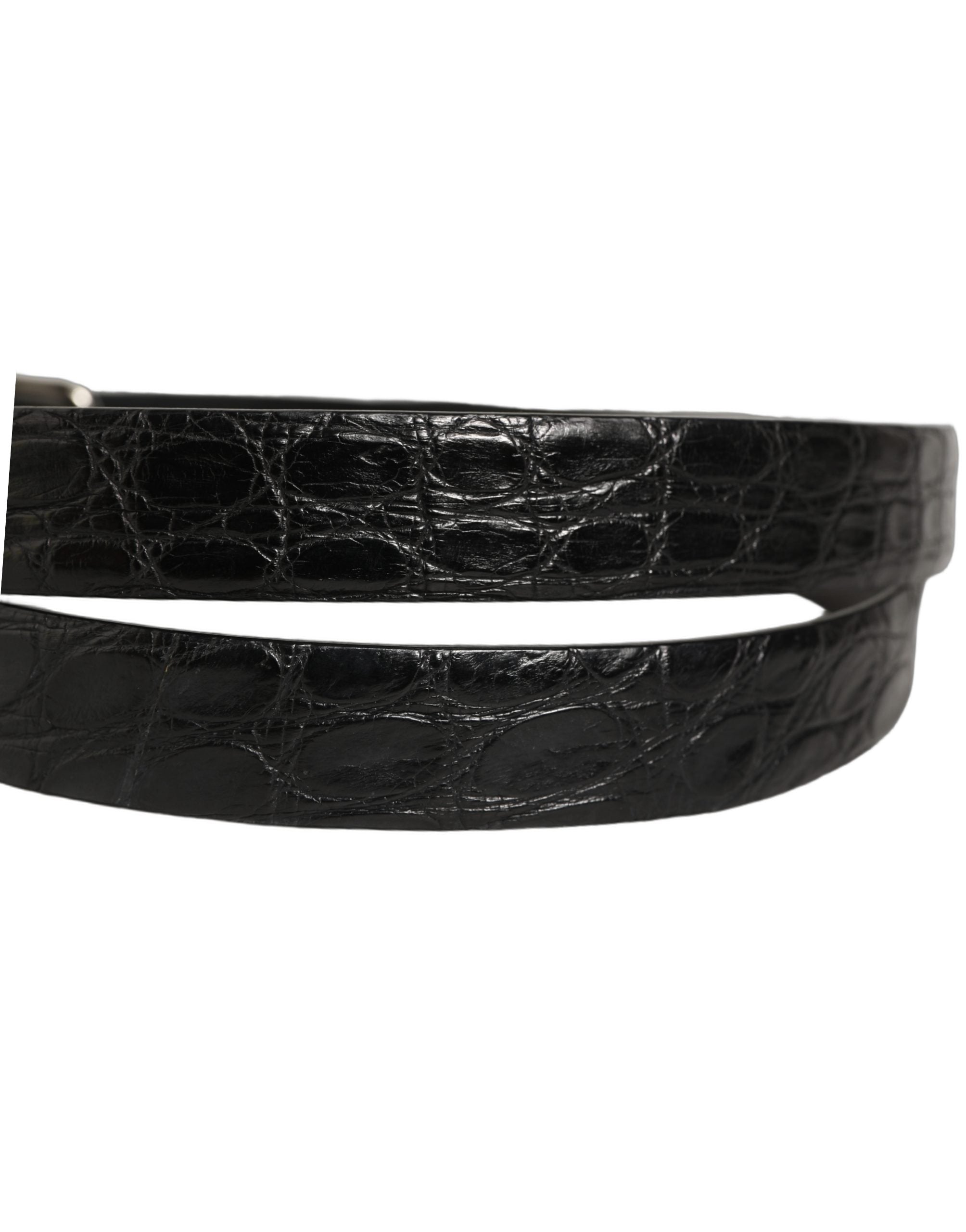 Dolce & Gabbana Black Leather Silver Metal Buckle Men Belt