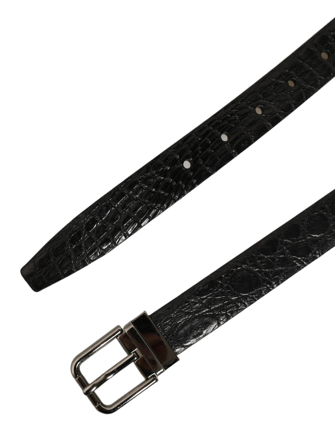 Dolce & Gabbana Black Leather Silver Metal Buckle Men Belt