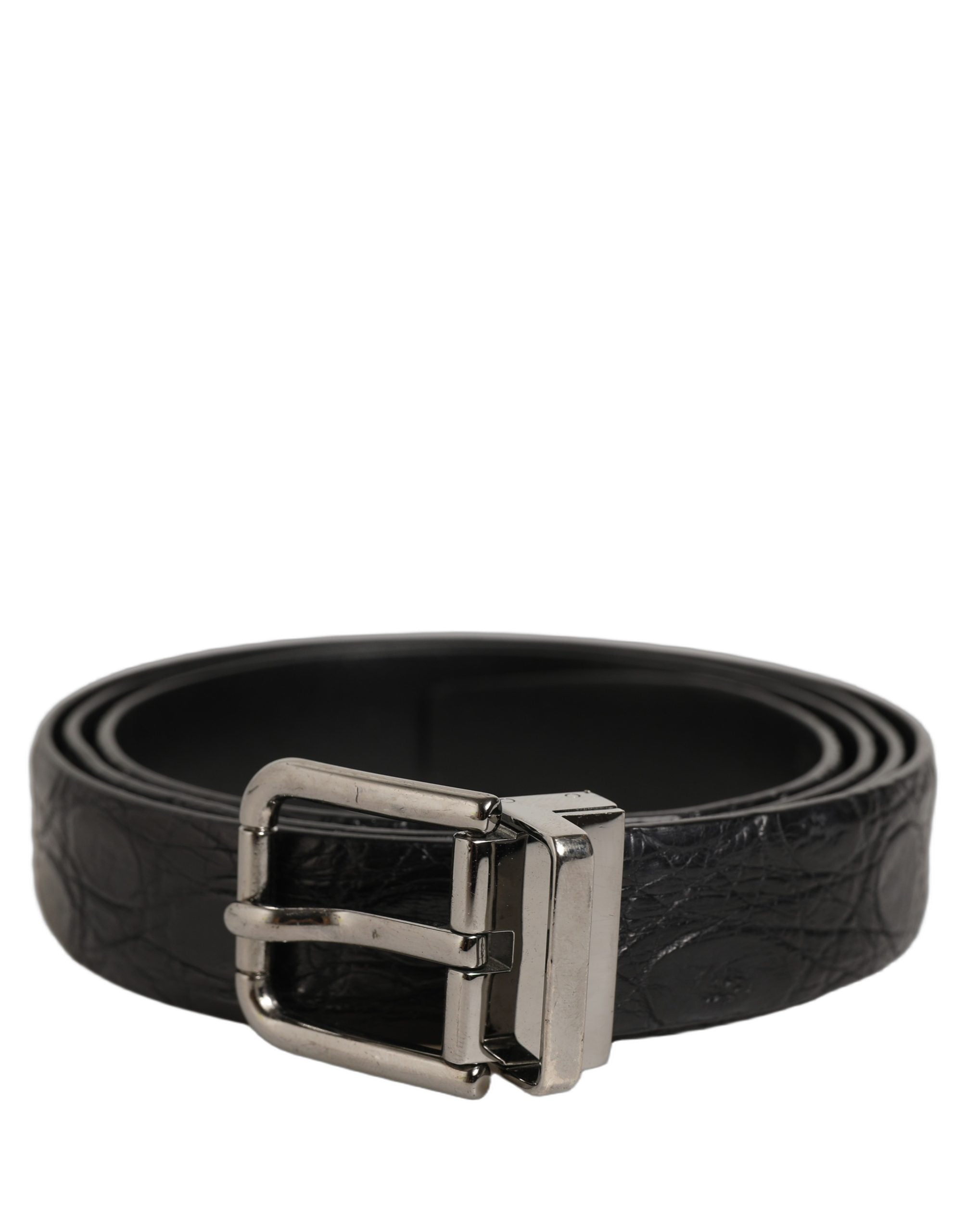Dolce & Gabbana Black Leather Silver Metal Buckle Men Belt