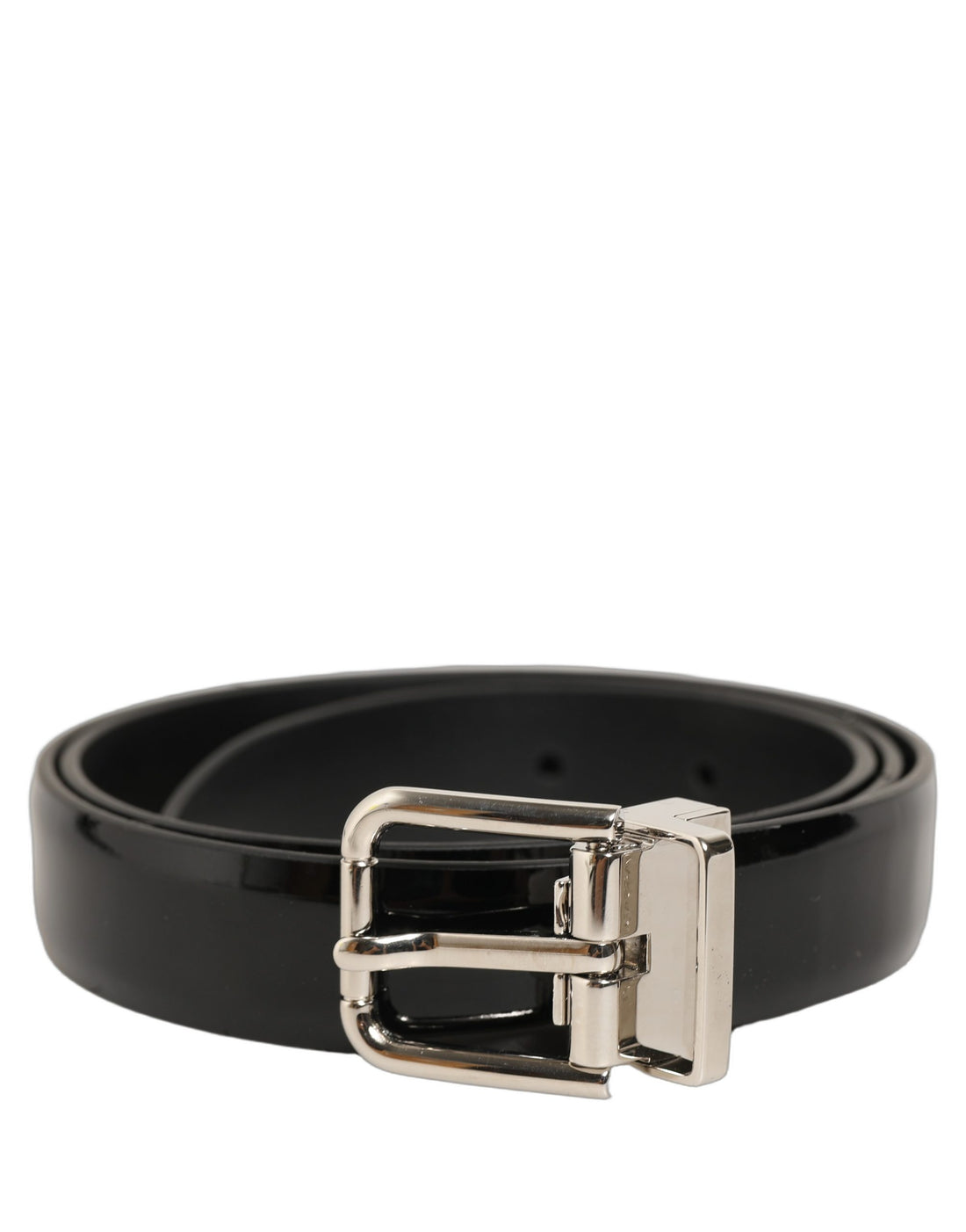Dolce & Gabbana Black Classic Leather Silver Tone Buckle Belt