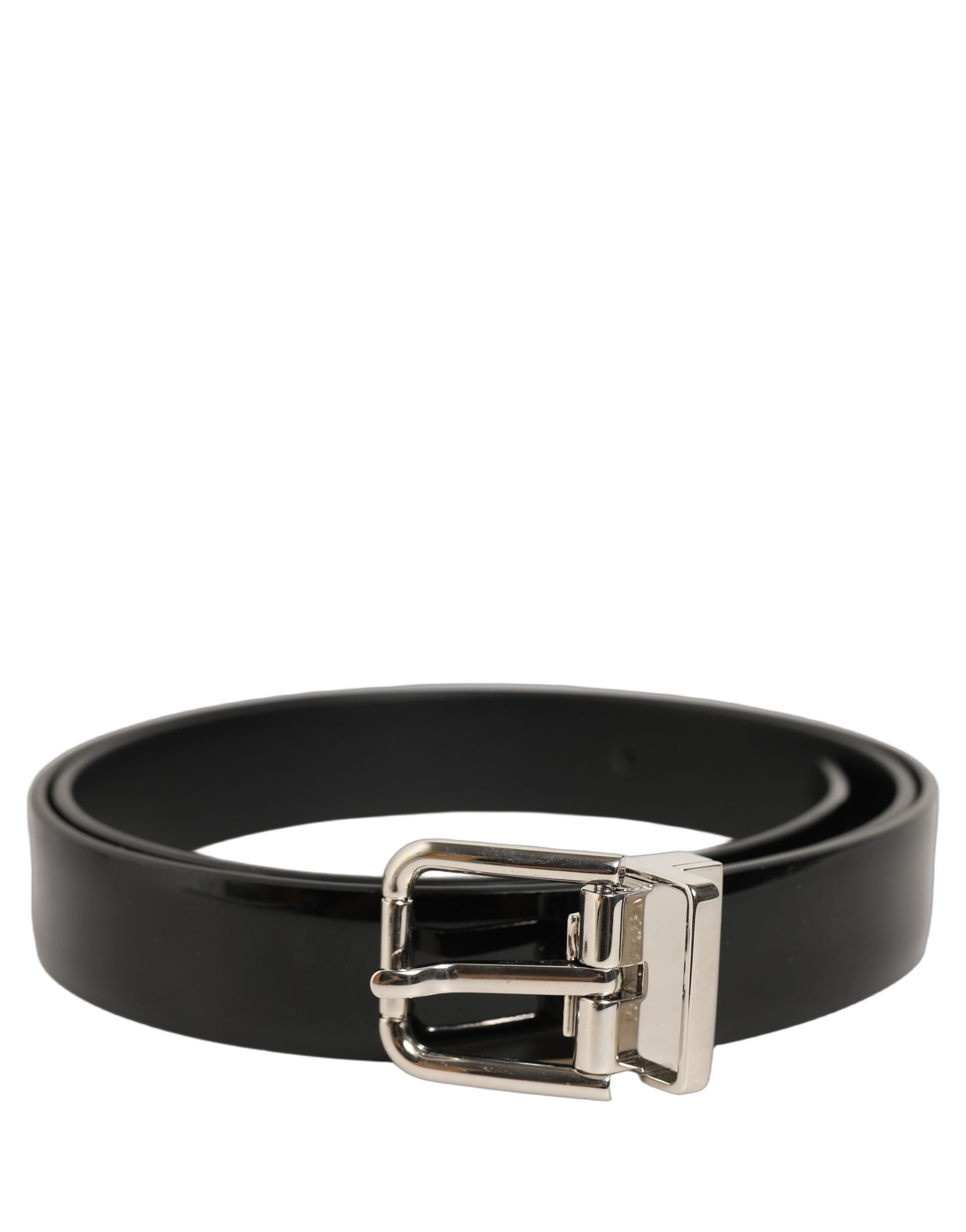 Dolce & Gabbana Black Classic Leather Silver Tone Buckle Belt