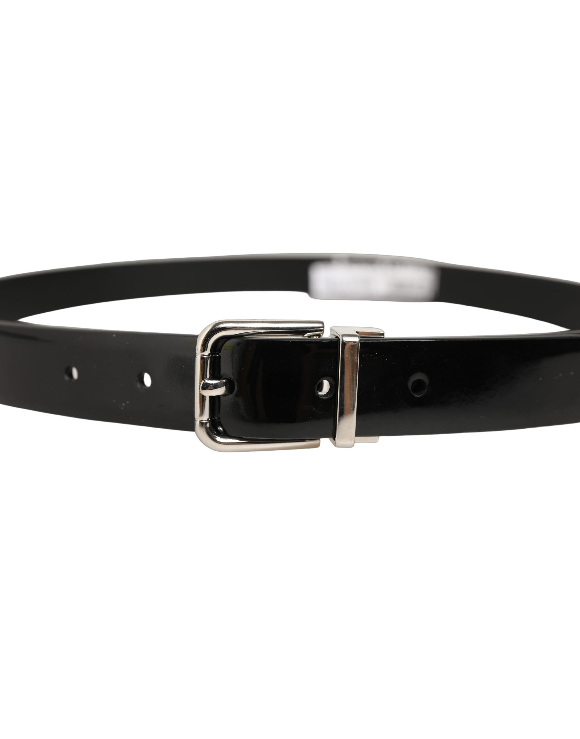 Dolce & Gabbana Black Classic Leather Silver Tone Buckle Belt