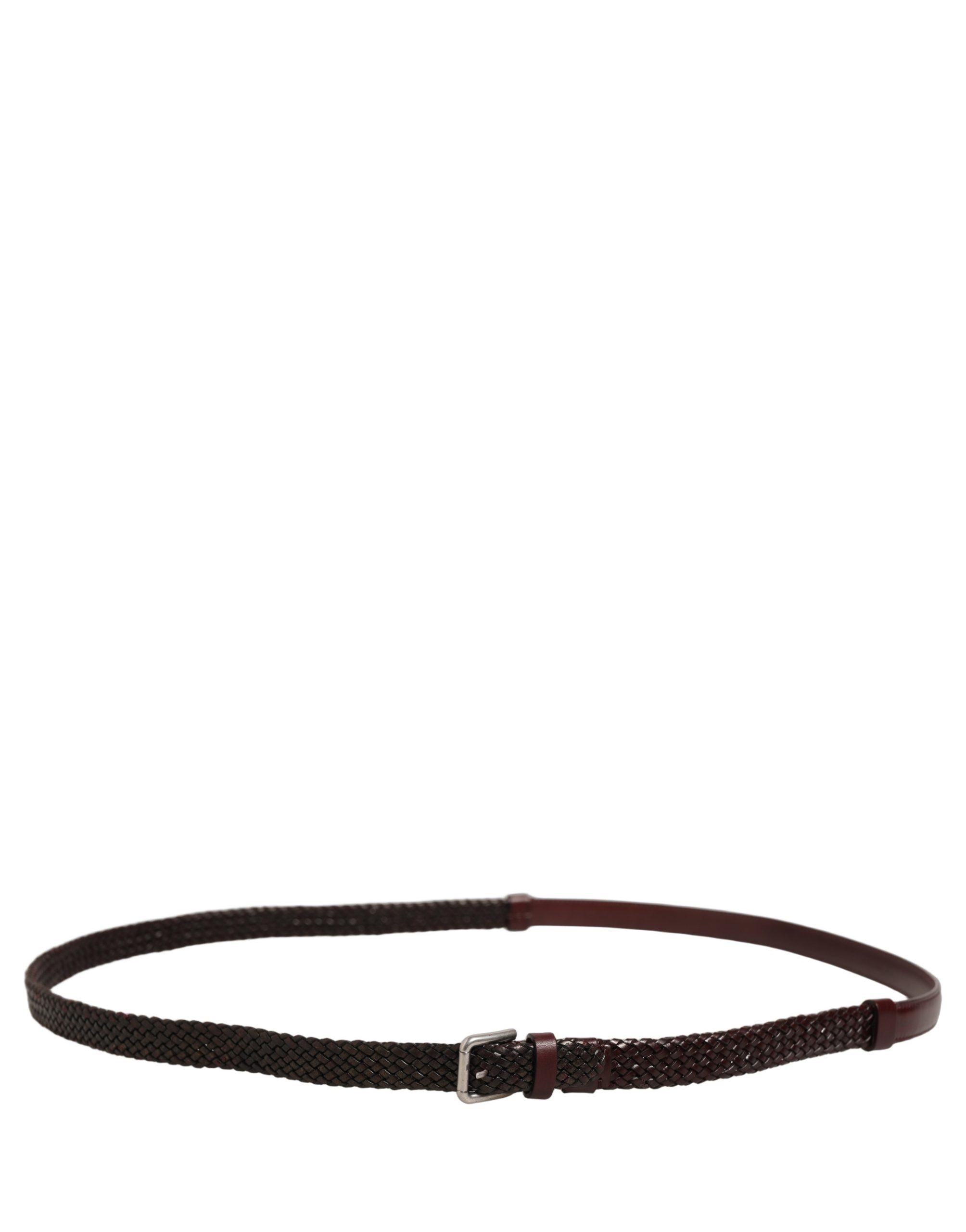 Dolce & Gabbana Dark Brown Woven Leather Metal Buckle Belt