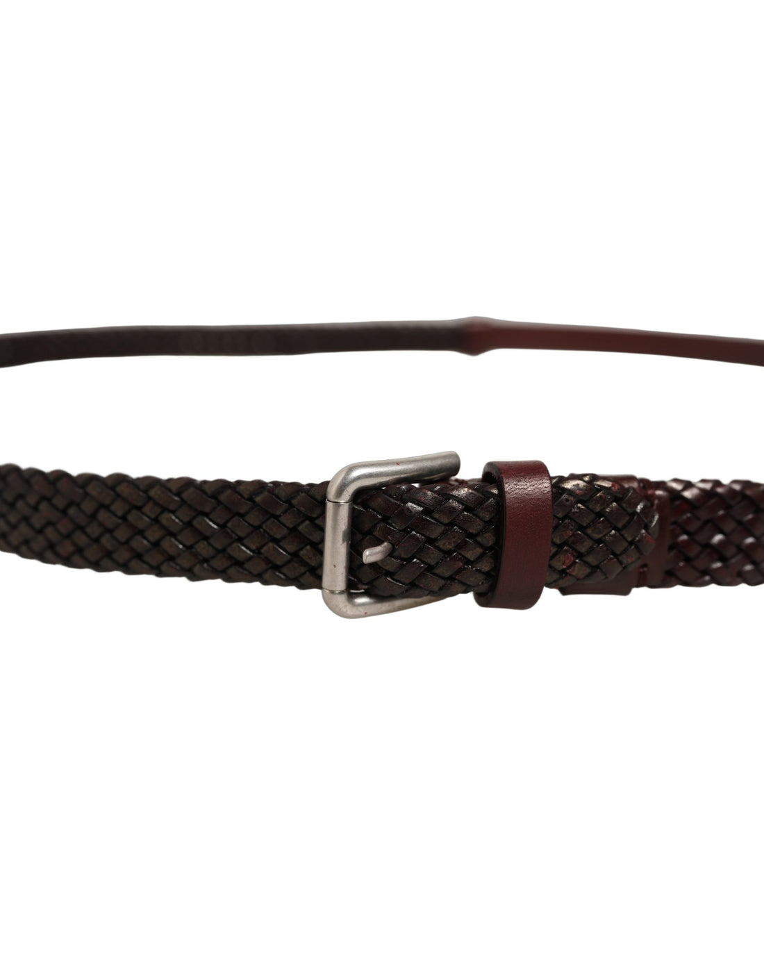 Dolce & Gabbana Dark Brown Woven Leather Metal Buckle Belt