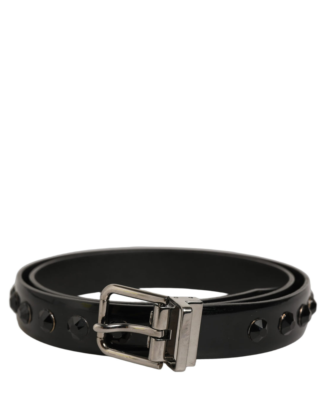 Dolce & Gabbana Black Leather Studs Silver Metal Buckle Belt