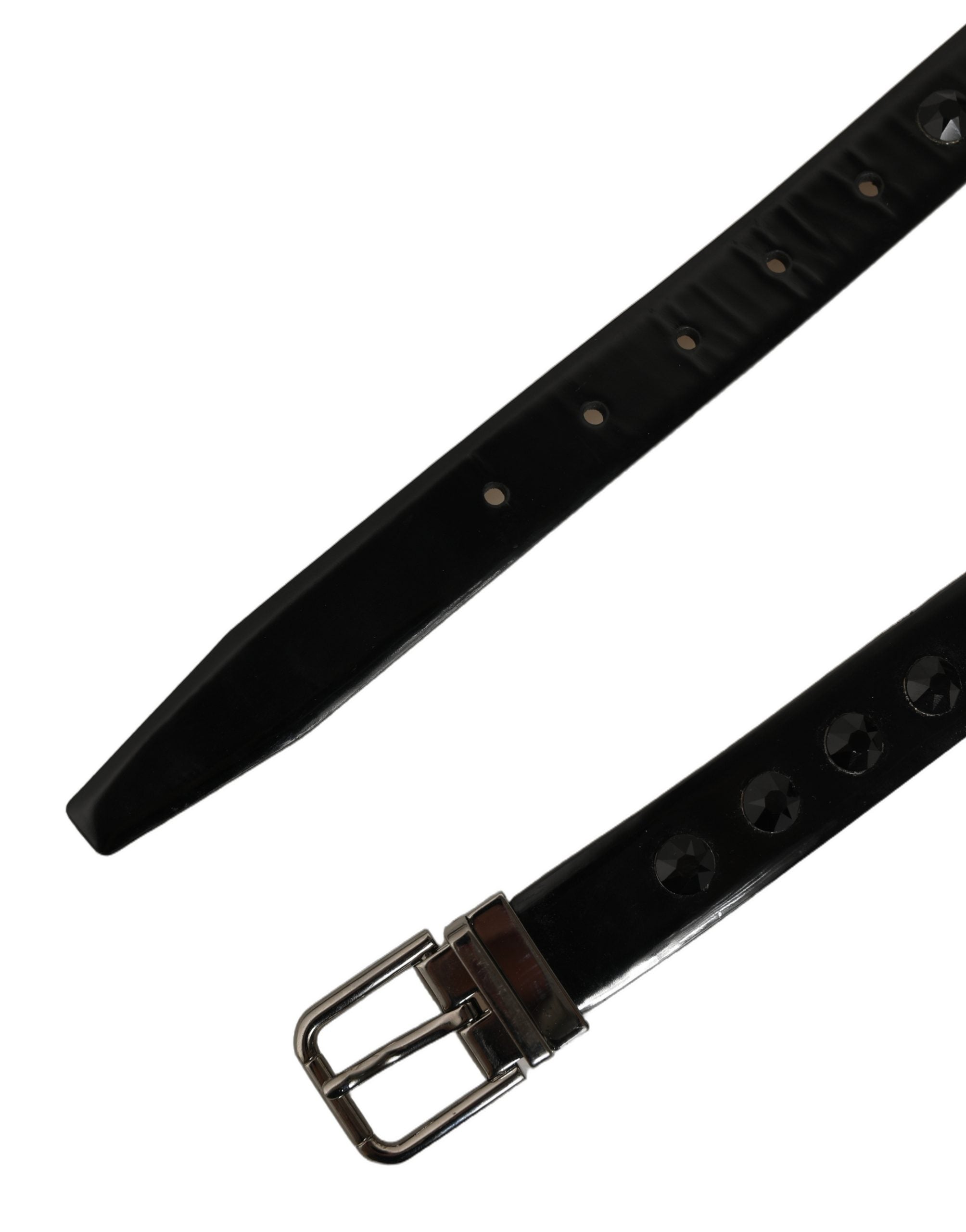 Dolce & Gabbana Black Leather Studs Silver Metal Buckle Belt