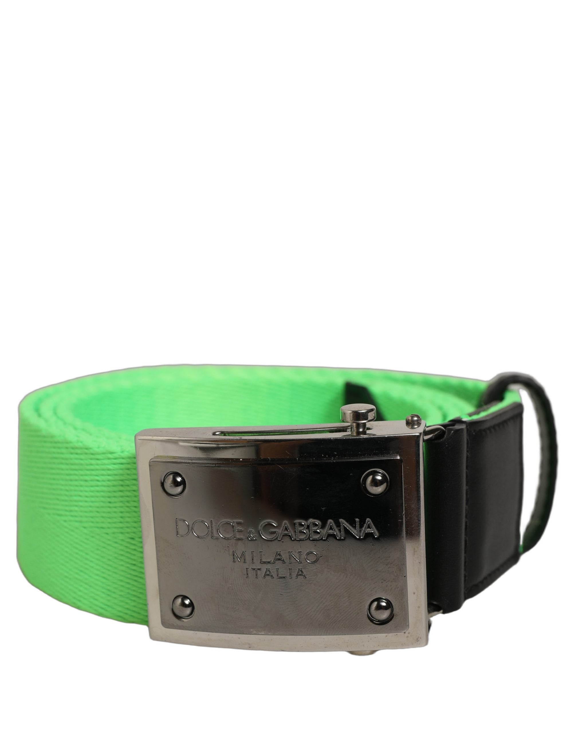 Dolce & Gabbana Green Canvas Logo Plaque Metal Buckle Belt