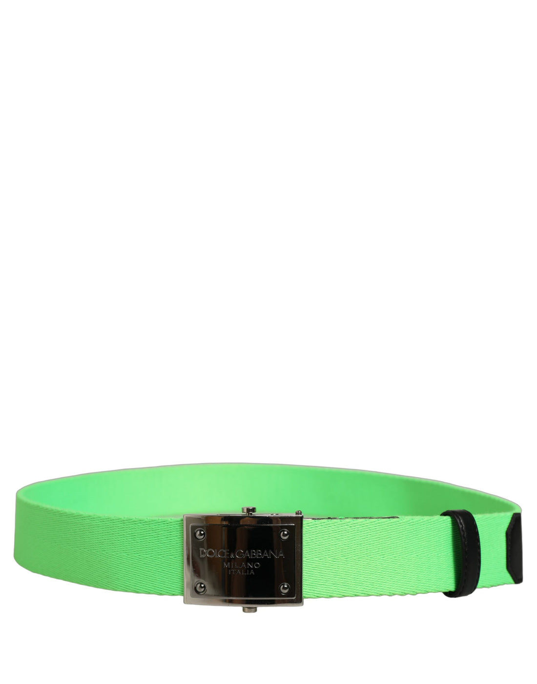 Dolce & Gabbana Green Canvas Logo Plaque Metal Buckle Belt