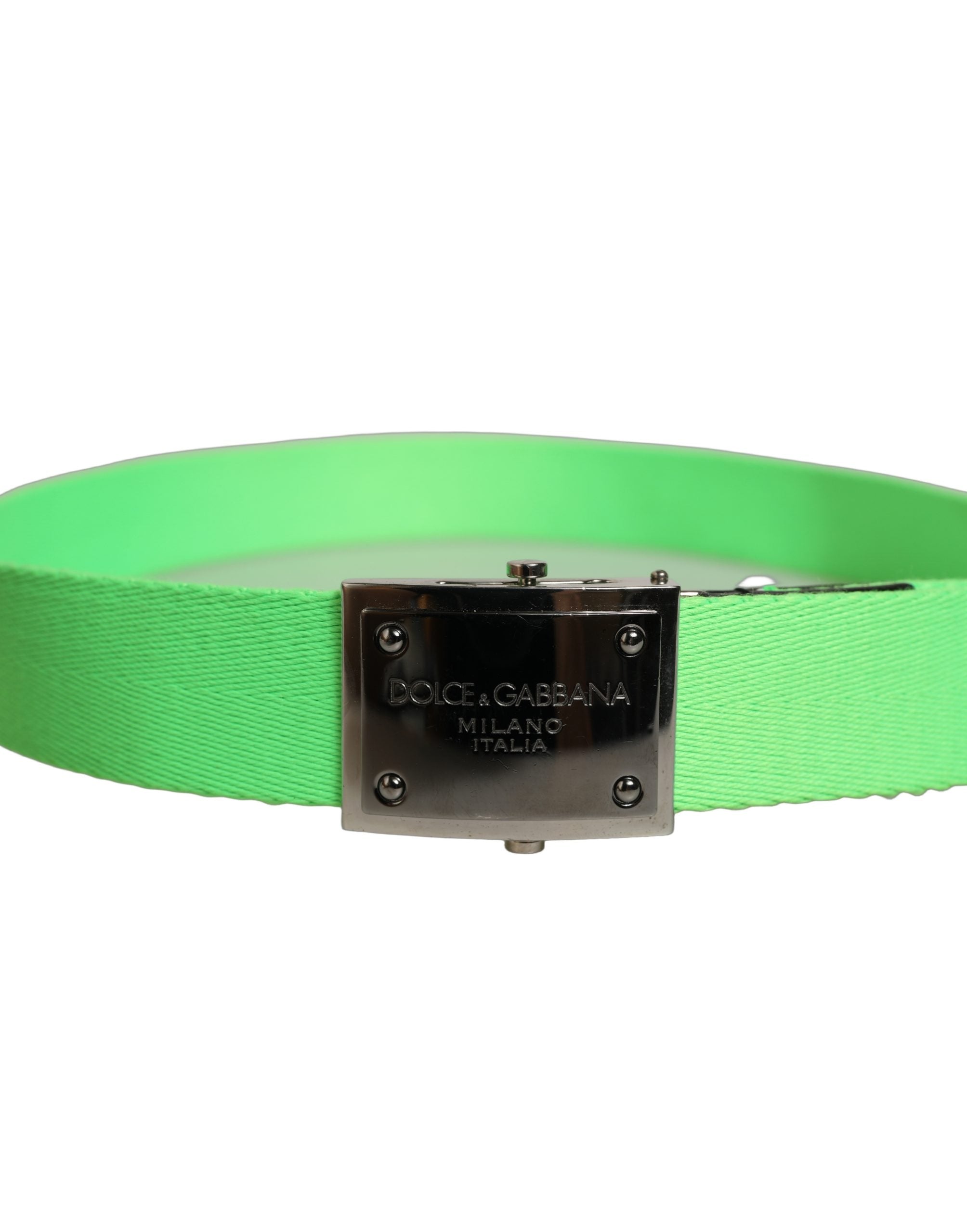Dolce & Gabbana Green Canvas Logo Plaque Metal Buckle Belt