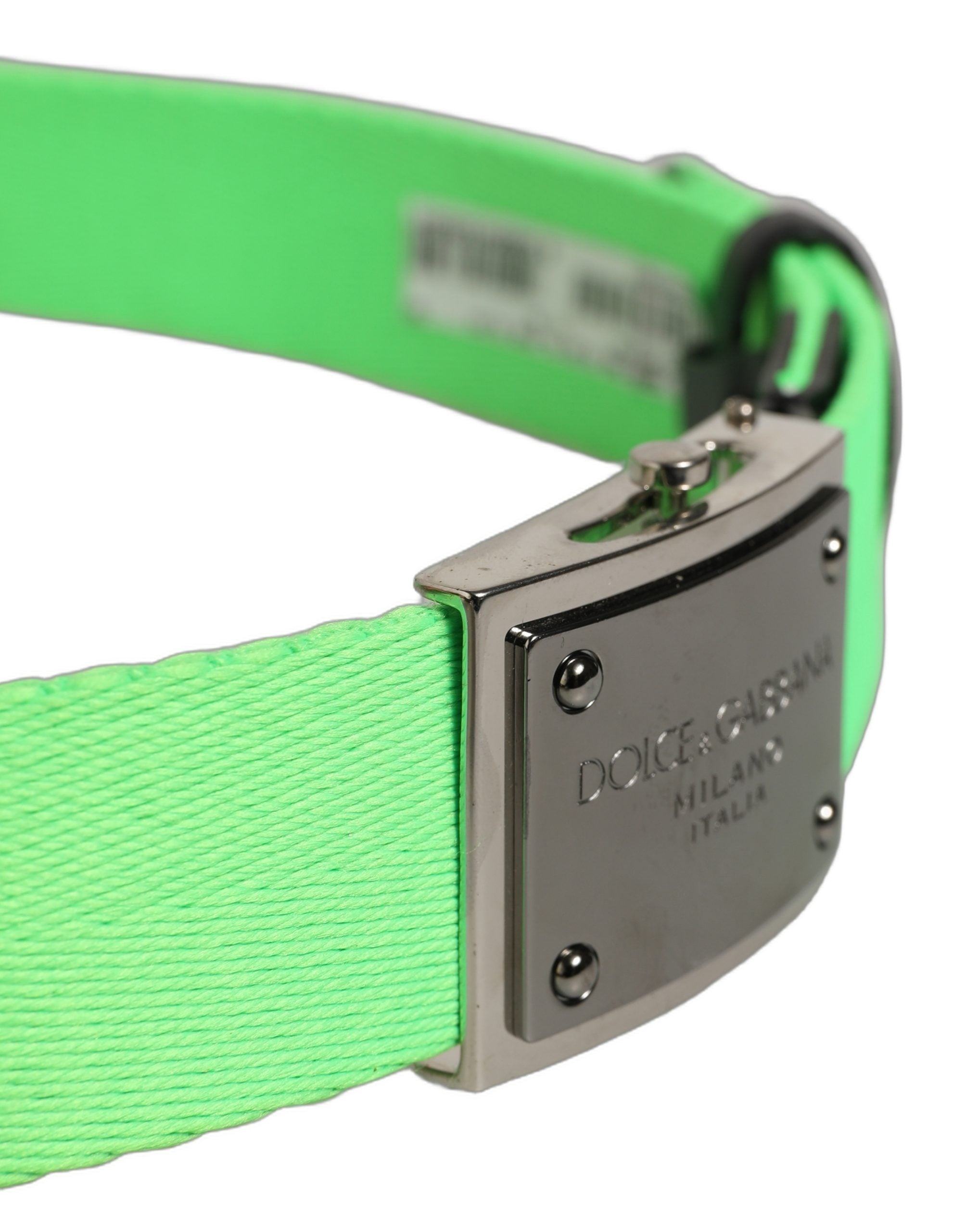 Dolce & Gabbana Green Canvas Logo Plaque Metal Buckle Belt