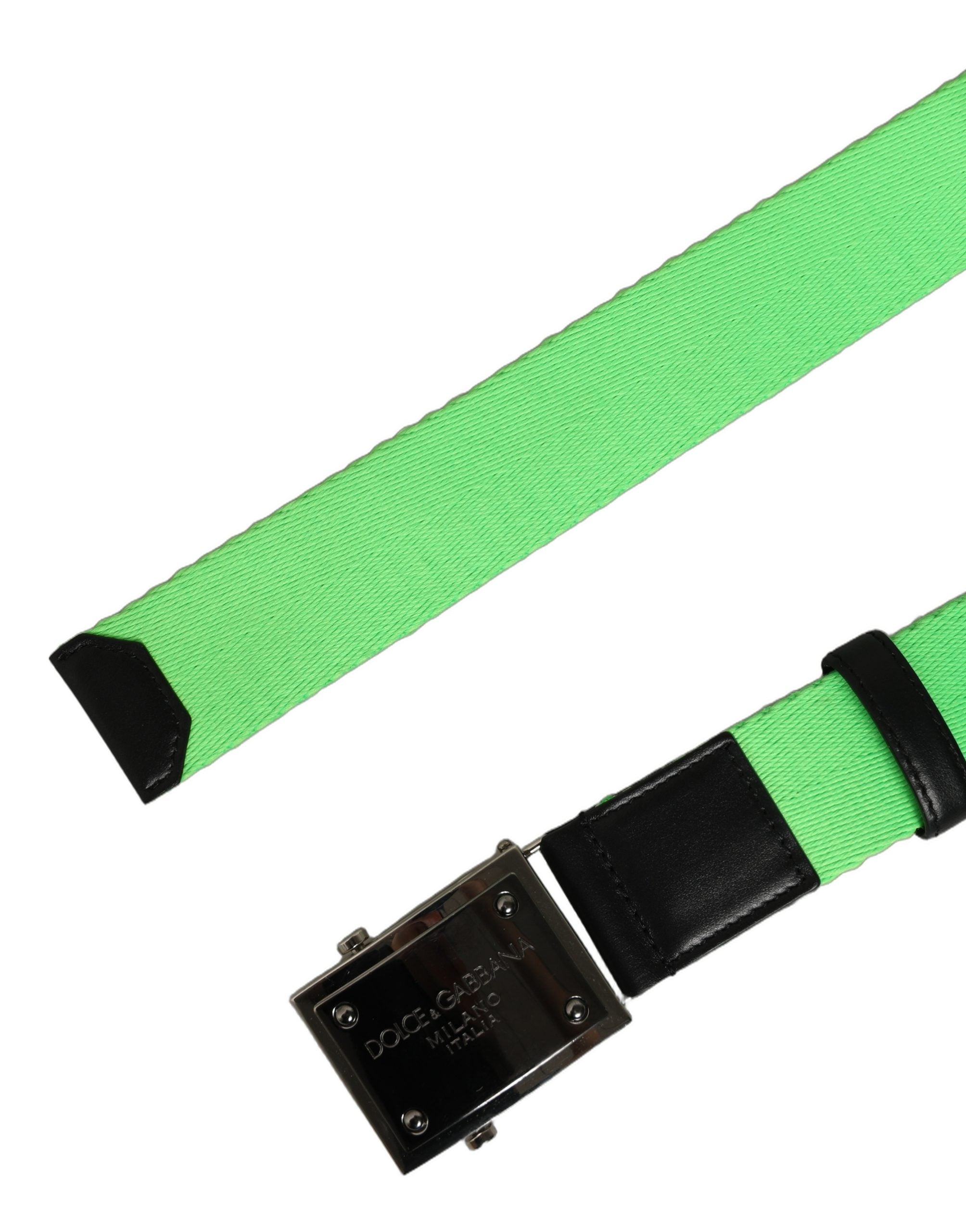 Dolce & Gabbana Green Canvas Logo Plaque Metal Buckle Belt
