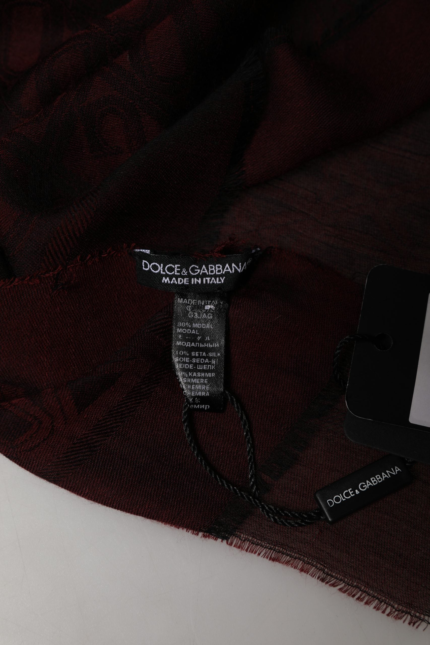 Dolce & Gabbana Dark Red Modal Frayed Edge Lace Stole Scarf