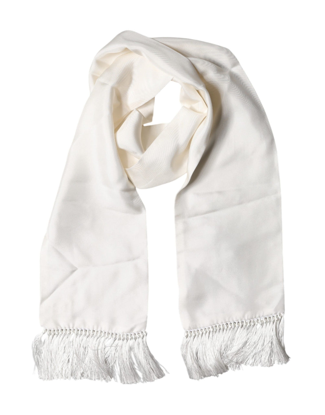 Dolce & Gabbana Men White Silk Fringed Edge Lace Stole Scarf