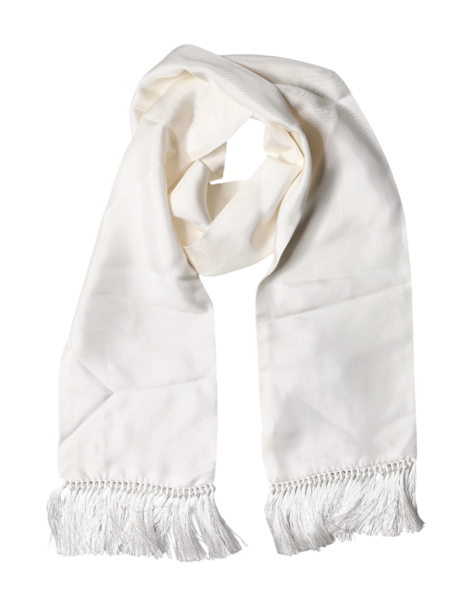 Dolce & Gabbana Men White Silk Fringed Edge Lace Stole Scarf