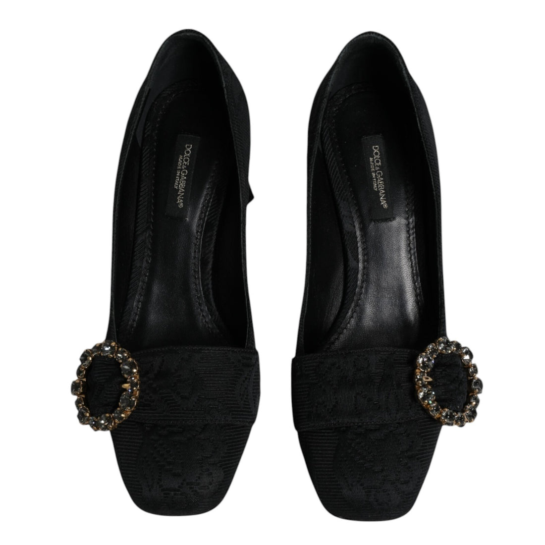 Dolce & Gabbana Black Brocade Crystals Heels Pumps Shoes