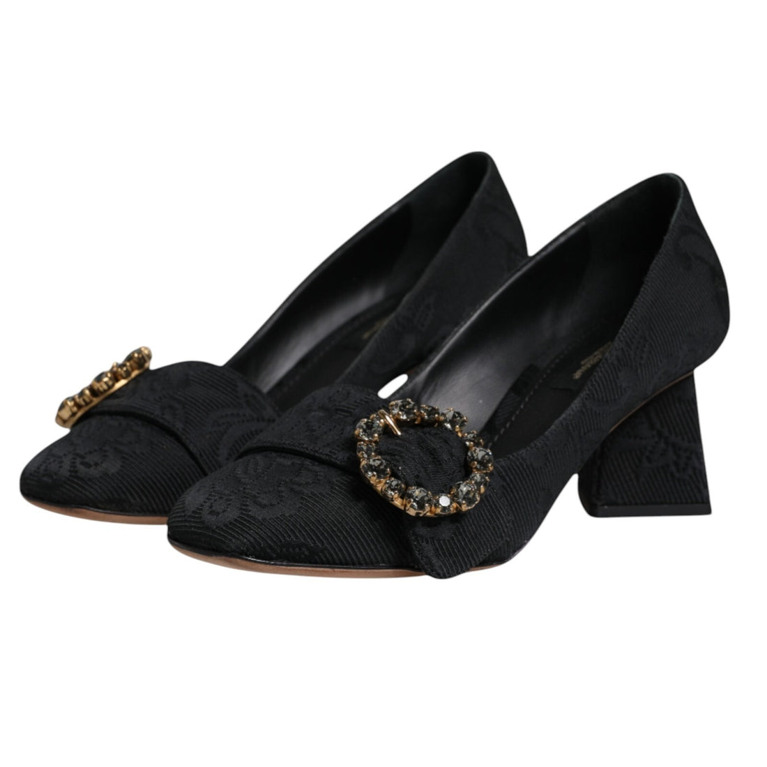 Dolce & Gabbana Black Brocade Crystals Heels Pumps Shoes