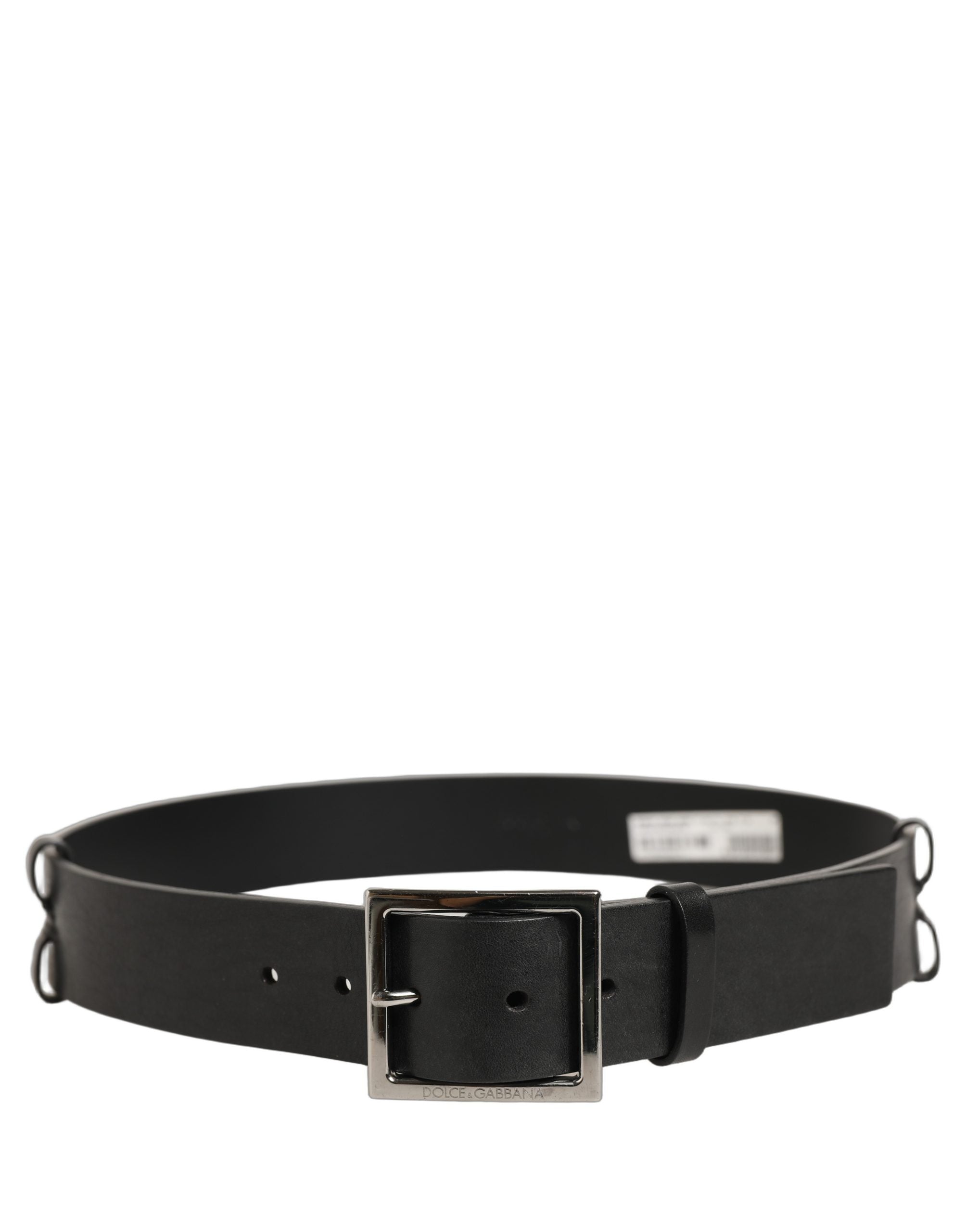 Dolce & Gabbana Black Leather Silver Tone Square Buckle Belt