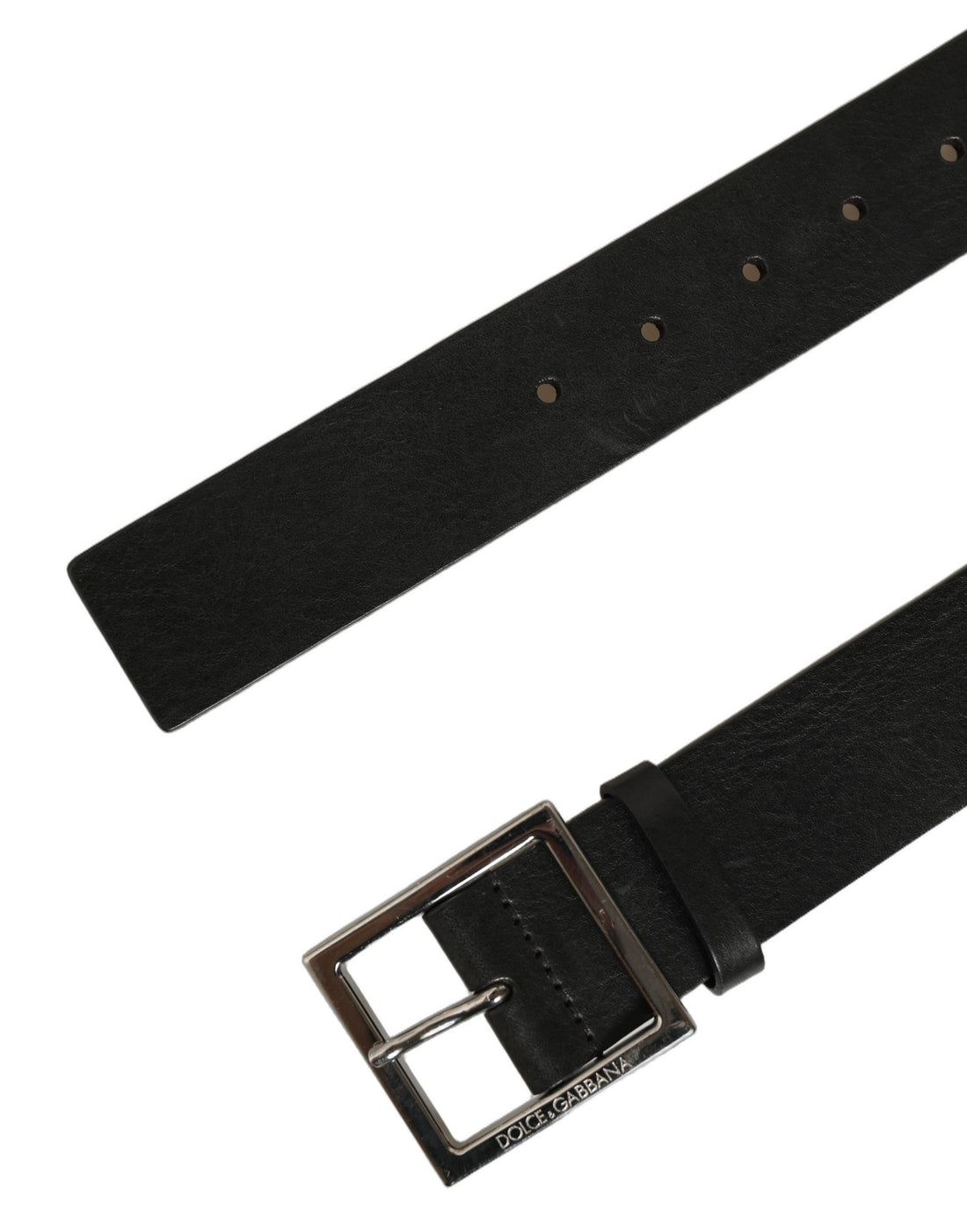Dolce & Gabbana Black Leather Silver Tone Square Buckle Belt
