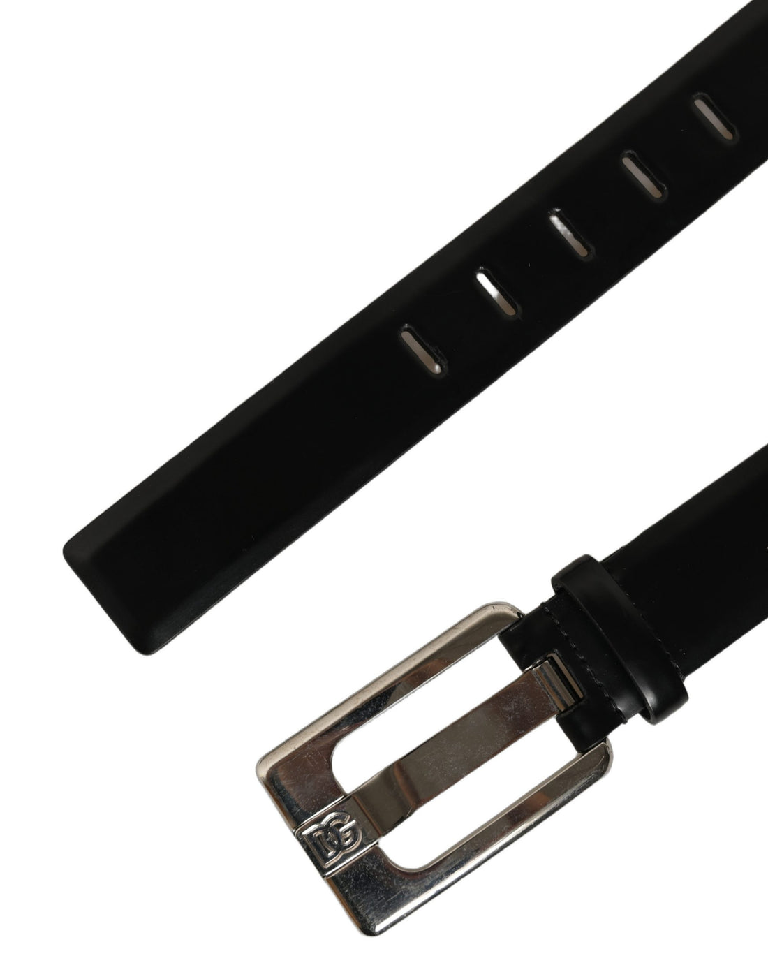 Dolce & Gabbana Black Leather Silver Tone Metal Buckle Belt