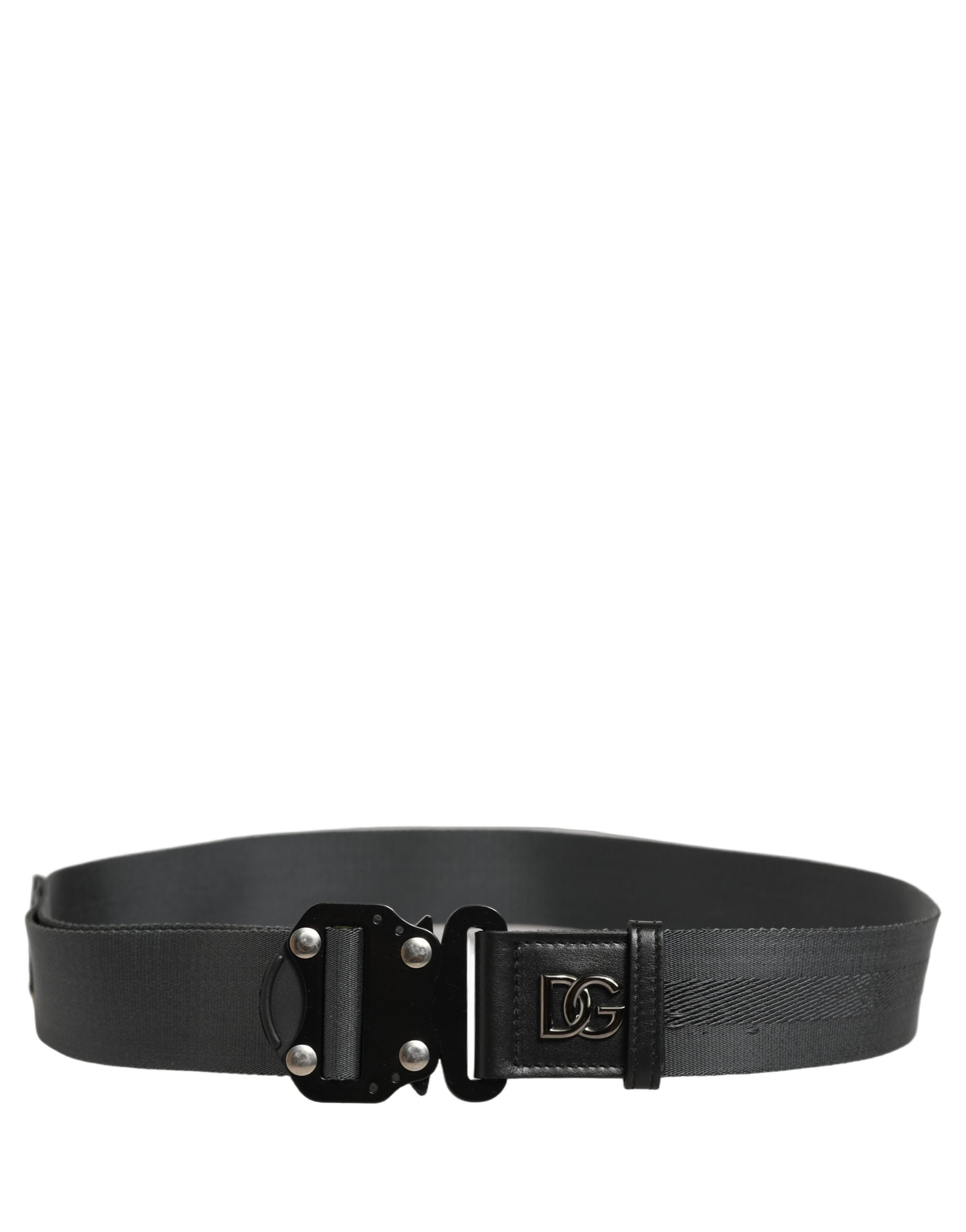 Dolce & Gabbana Men Gray Fabric Strap Logo Metal Buckle Belt