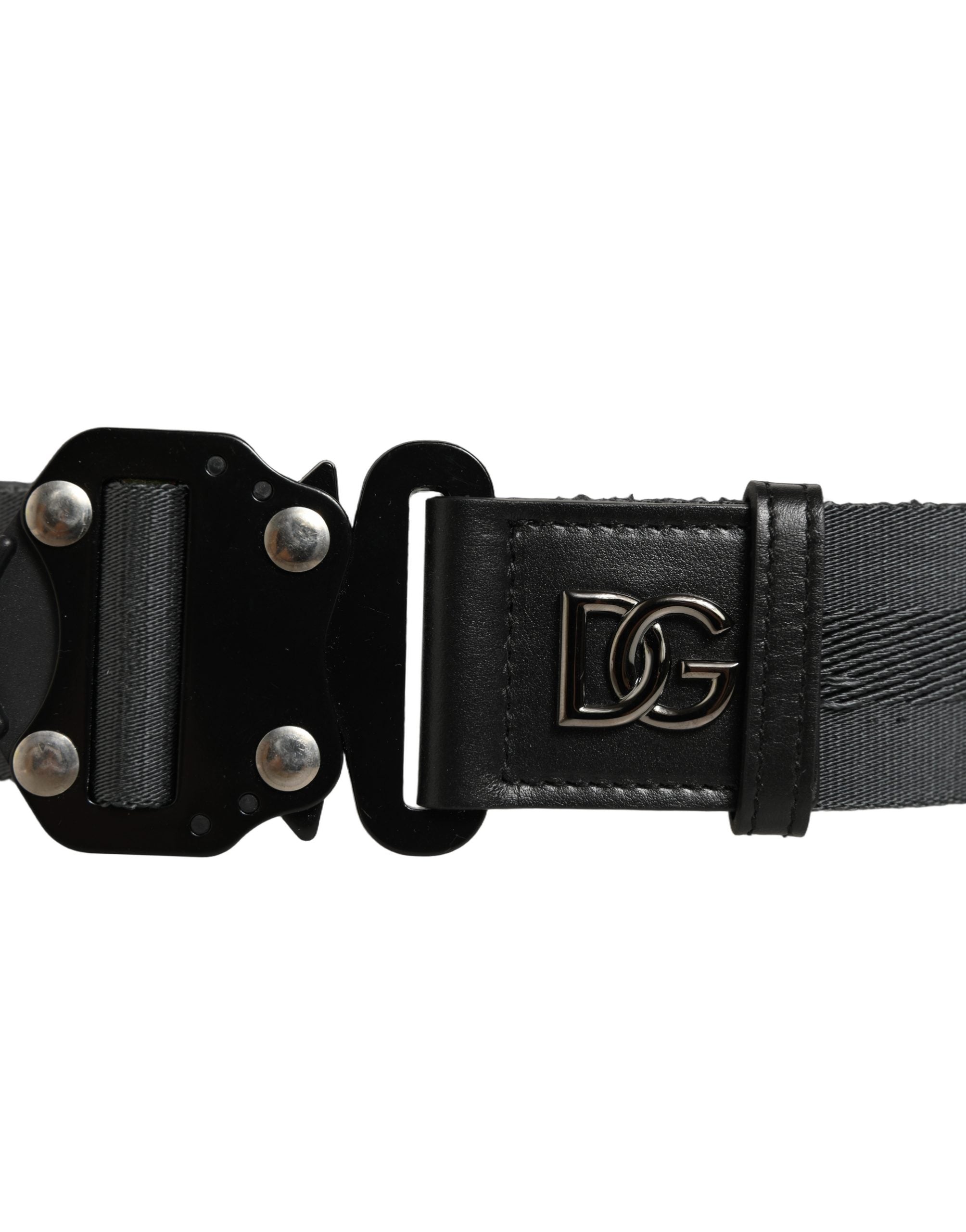 Dolce & Gabbana Men Gray Fabric Strap Logo Metal Buckle Belt