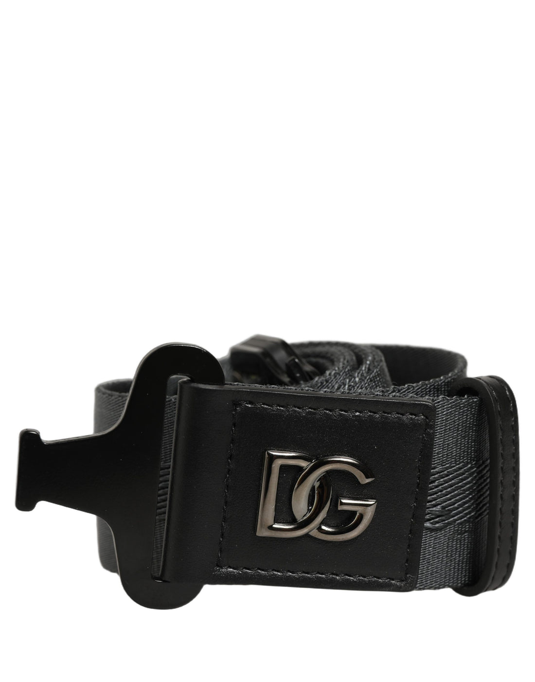 Dolce & Gabbana Men Gray Fabric Strap Logo Metal Buckle Belt