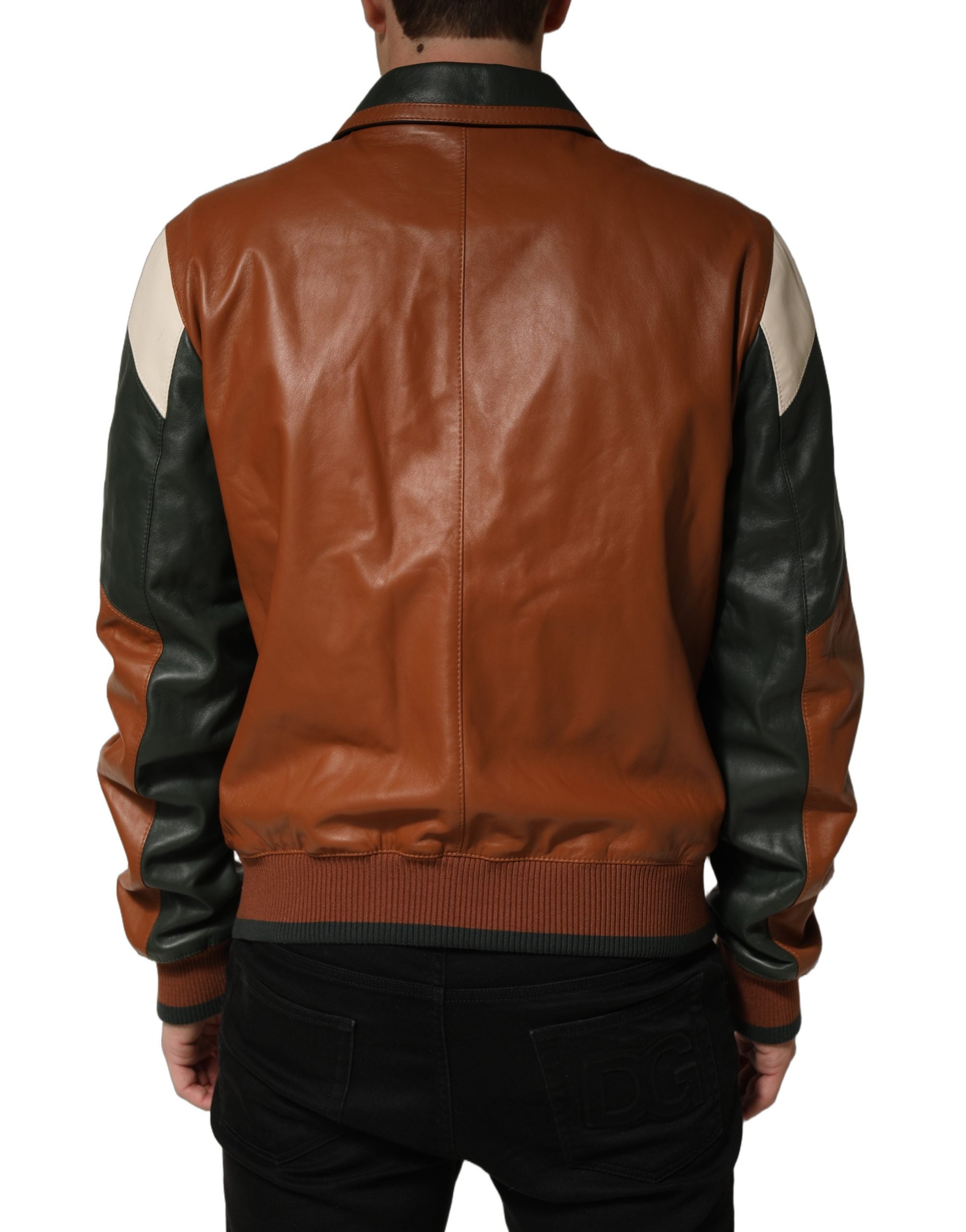 Dolce & Gabbana Multicolored Leather Full Zip Men Jacket