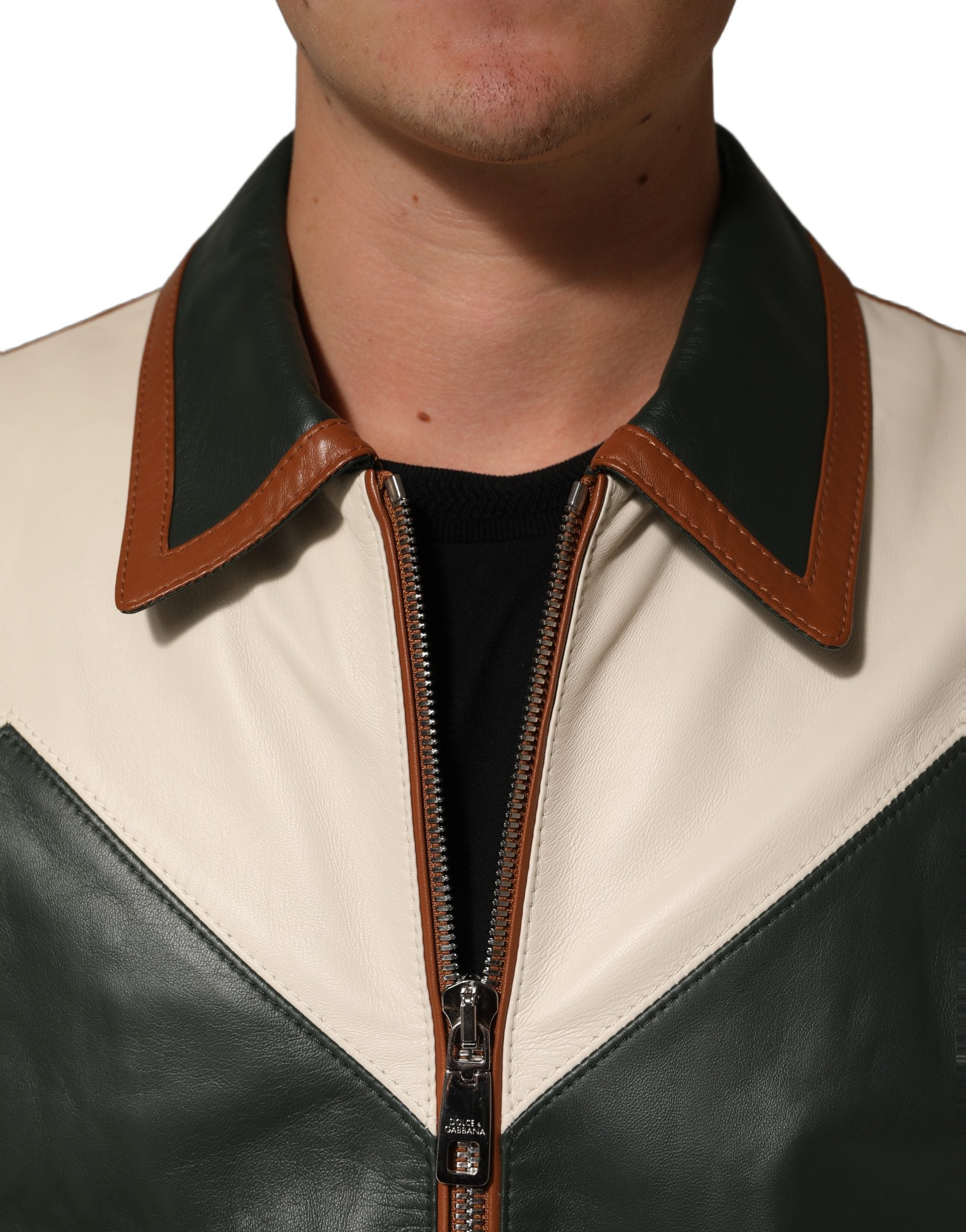 Dolce & Gabbana Multicolored Leather Full Zip Men Jacket