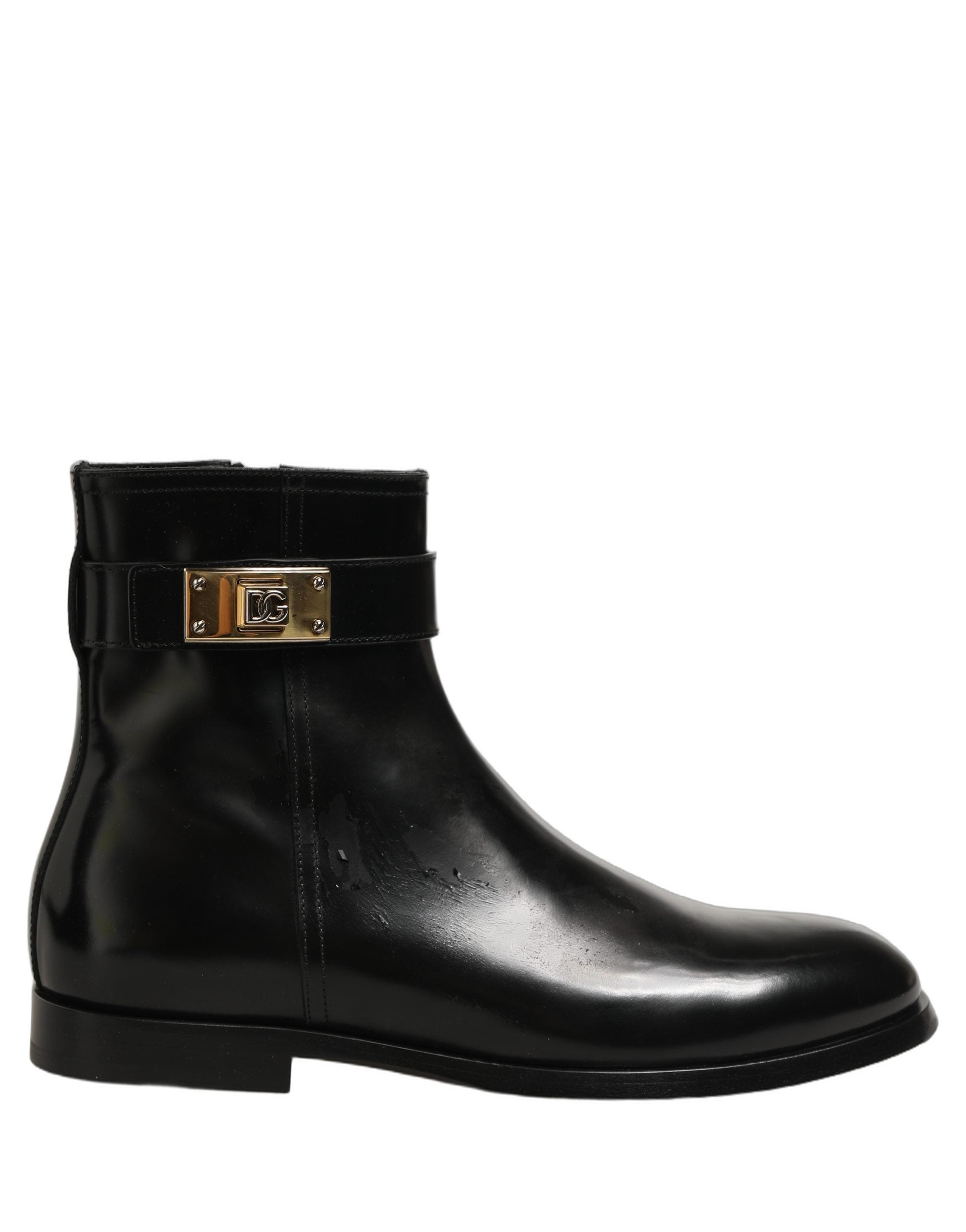 Dolce & Gabbana Black Leather Buckle Mid Calf Boots Men Shoes