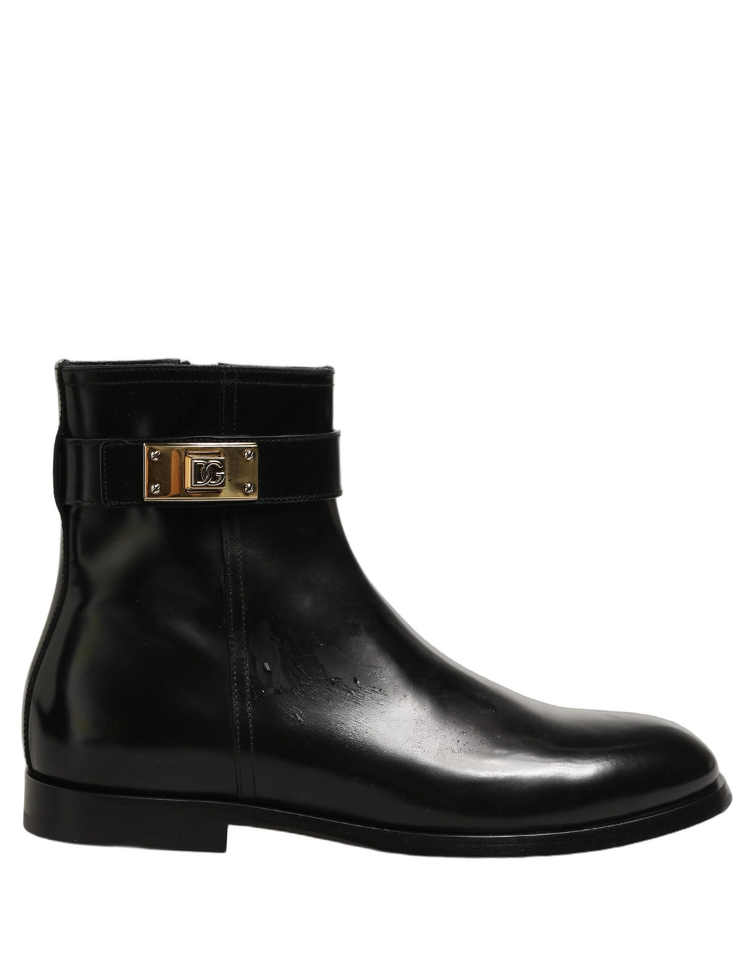 Dolce & Gabbana Black Leather Buckle Mid Calf Boots Men Shoes