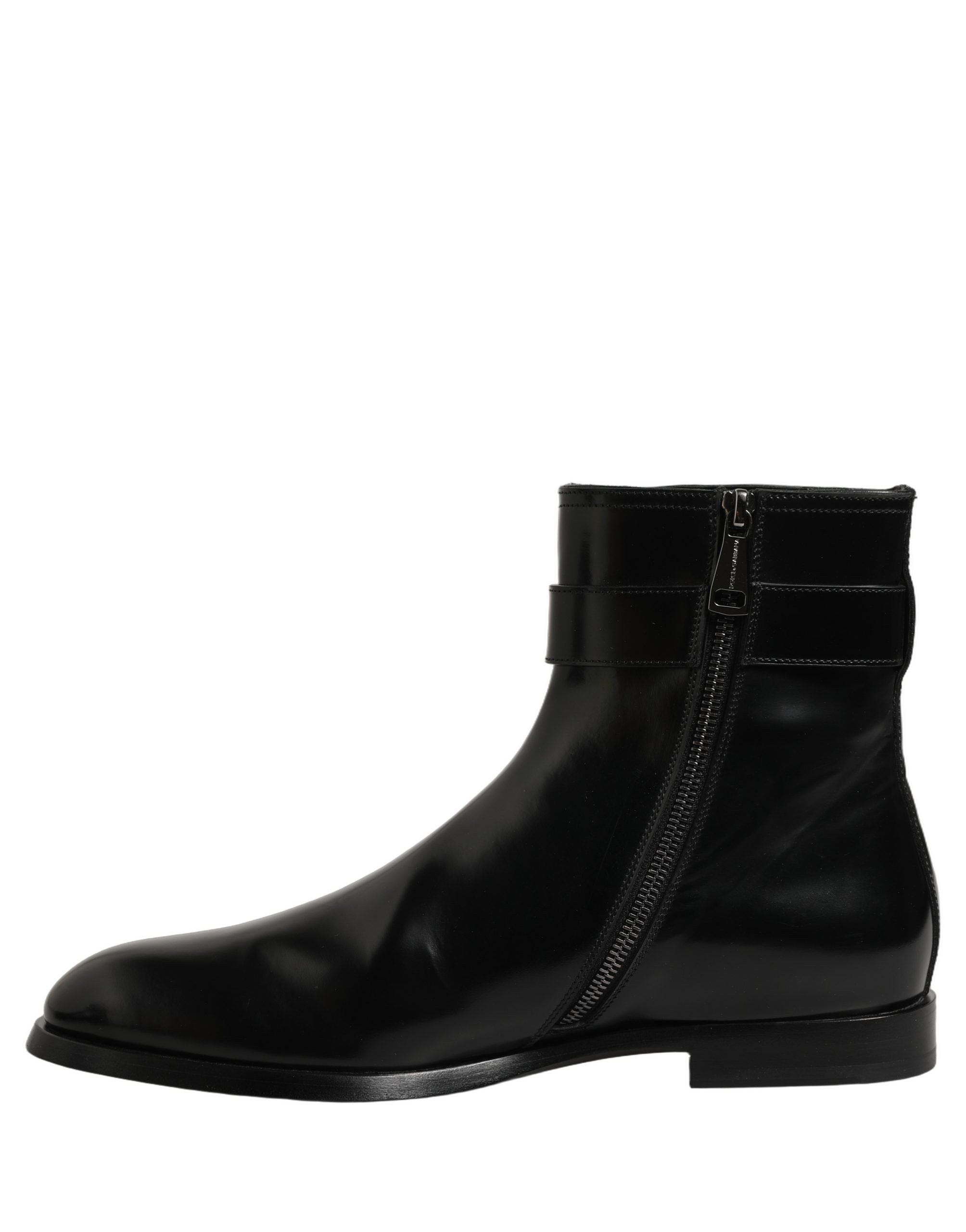 Dolce & Gabbana Black Leather Buckle Mid Calf Boots Shoes