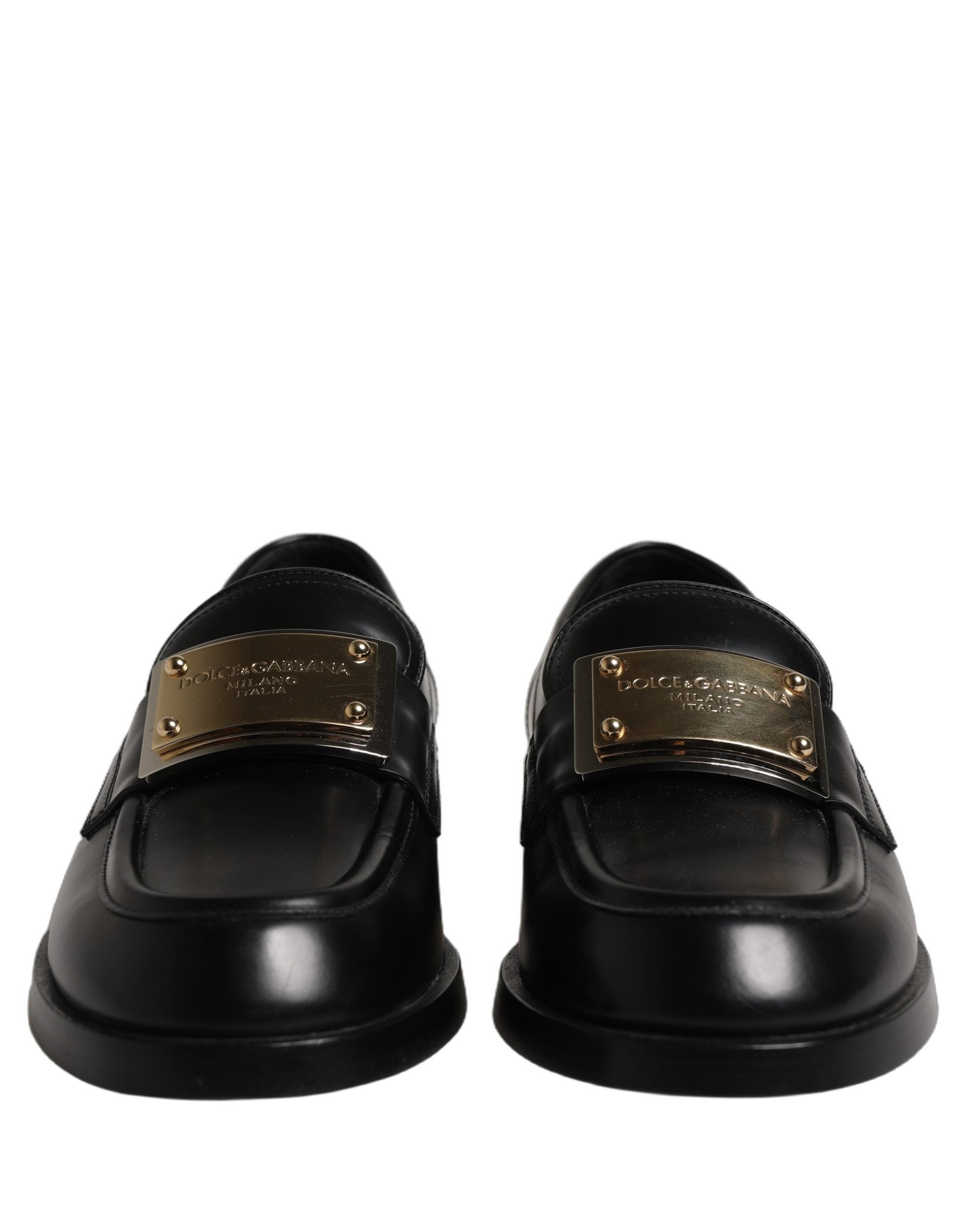 Dolce & Gabbana Black Leather Logo Plaque Loafers Shoes