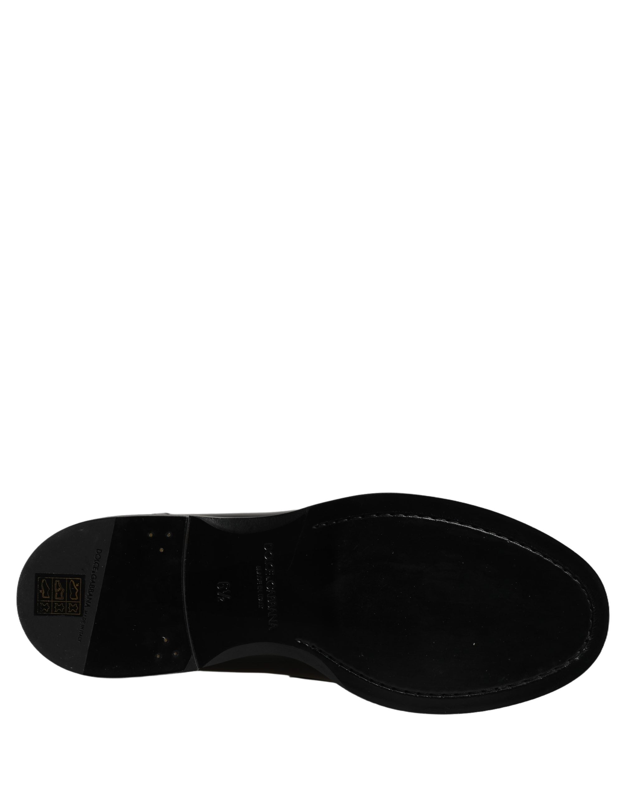 Dolce & Gabbana Black Leather Logo Plaque Loafers Shoes