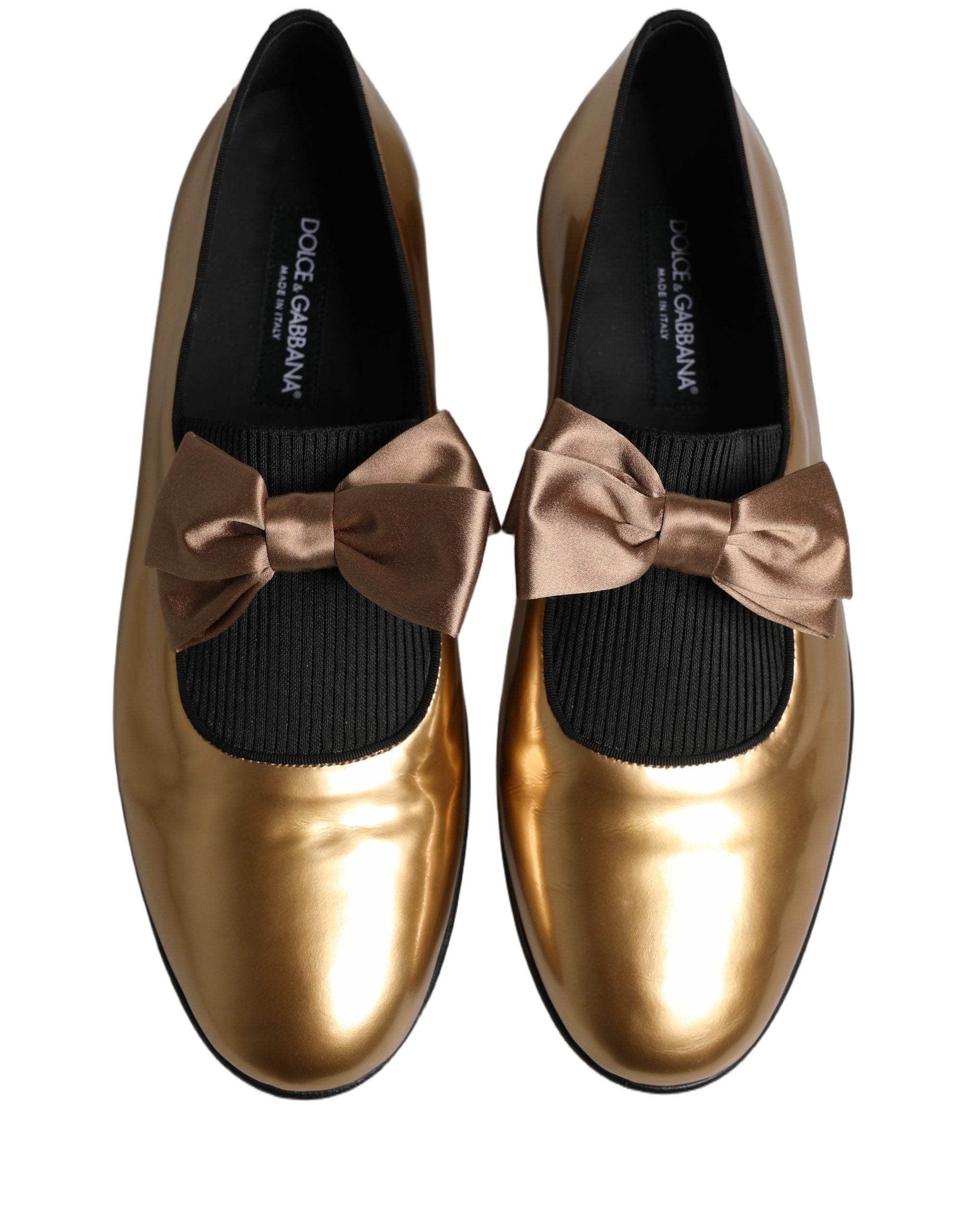 Dolce & Gabbana Metallic Gold Leather Flats Loafers Shoes