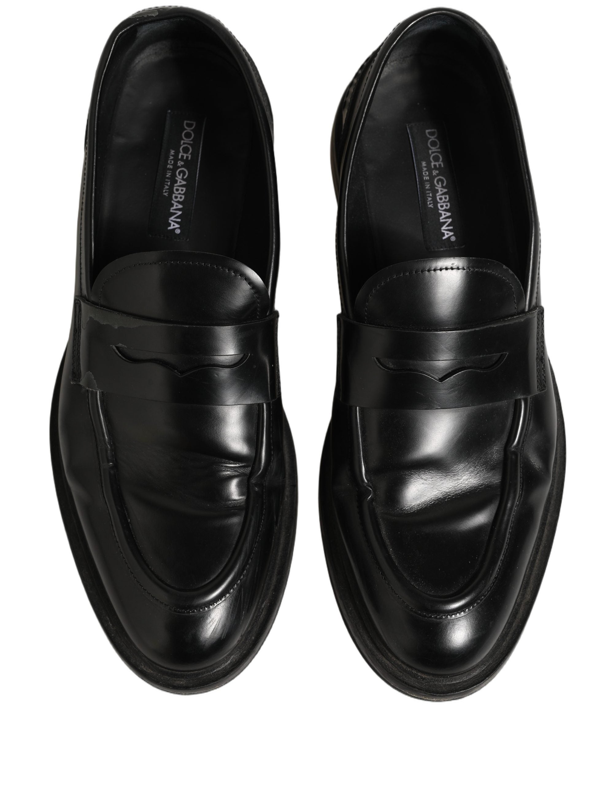Dolce & Gabbana Black Brushed Calf Leather Loafers Shoes