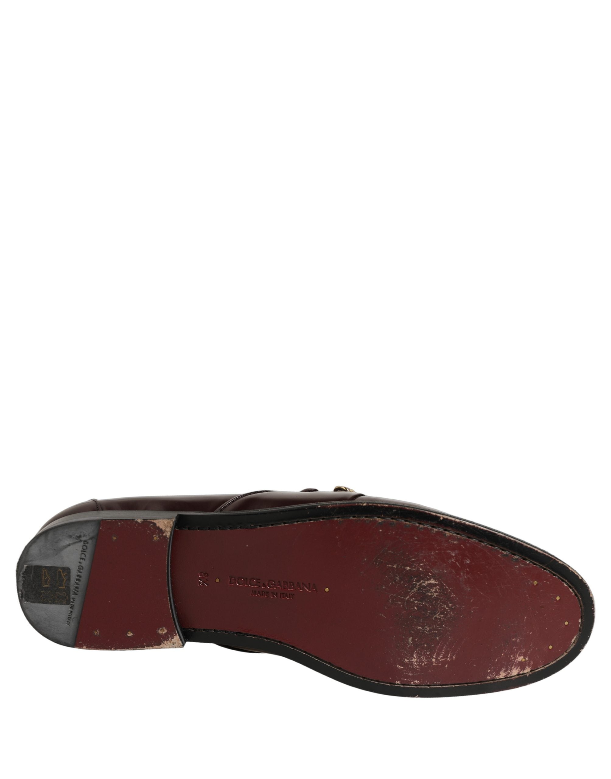 Dolce & Gabbana Maroon DG Chain Calfskin Leather Loafers Shoes