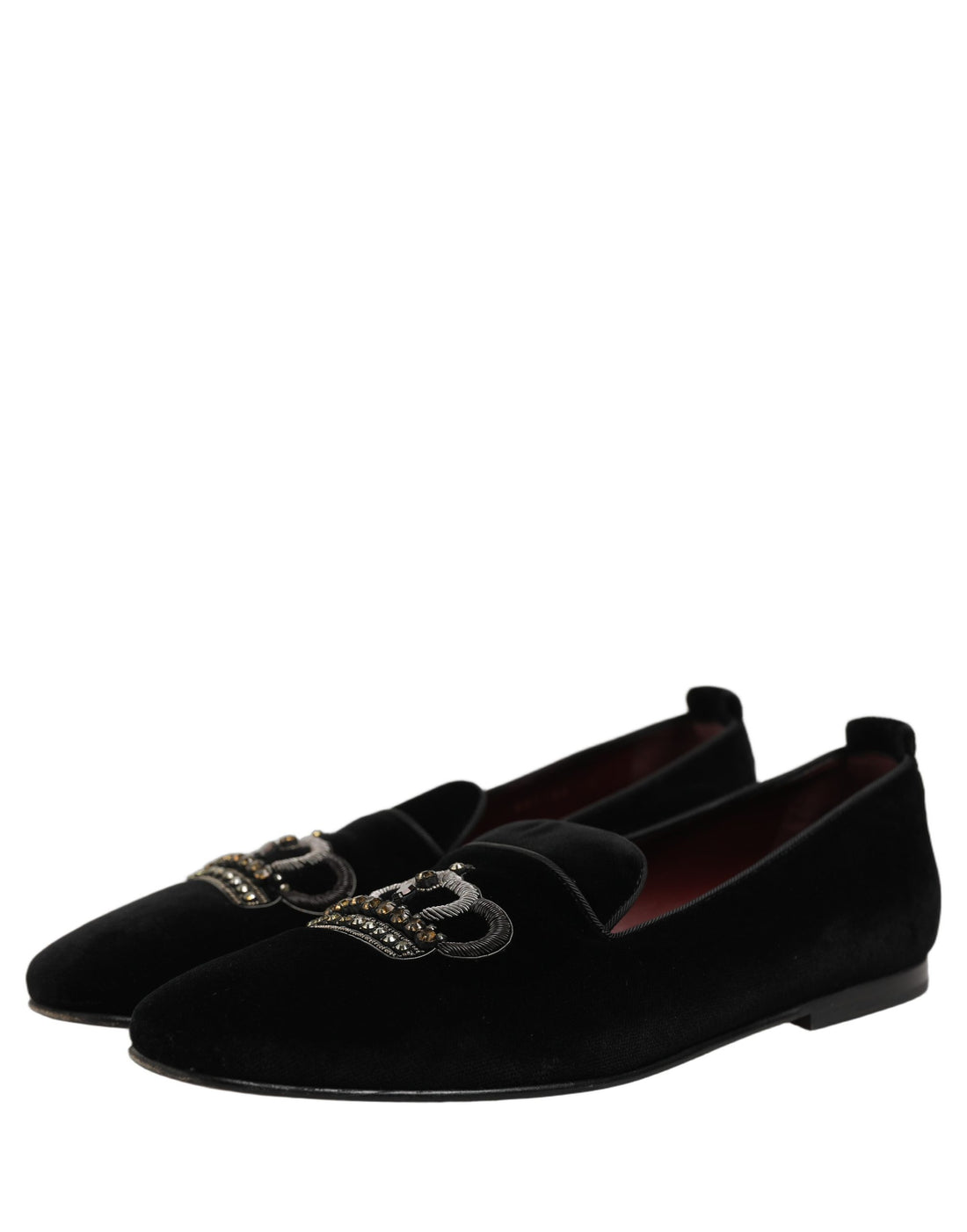 Dolce & Gabbana Black Crown Embellished Men Loafers Shoes