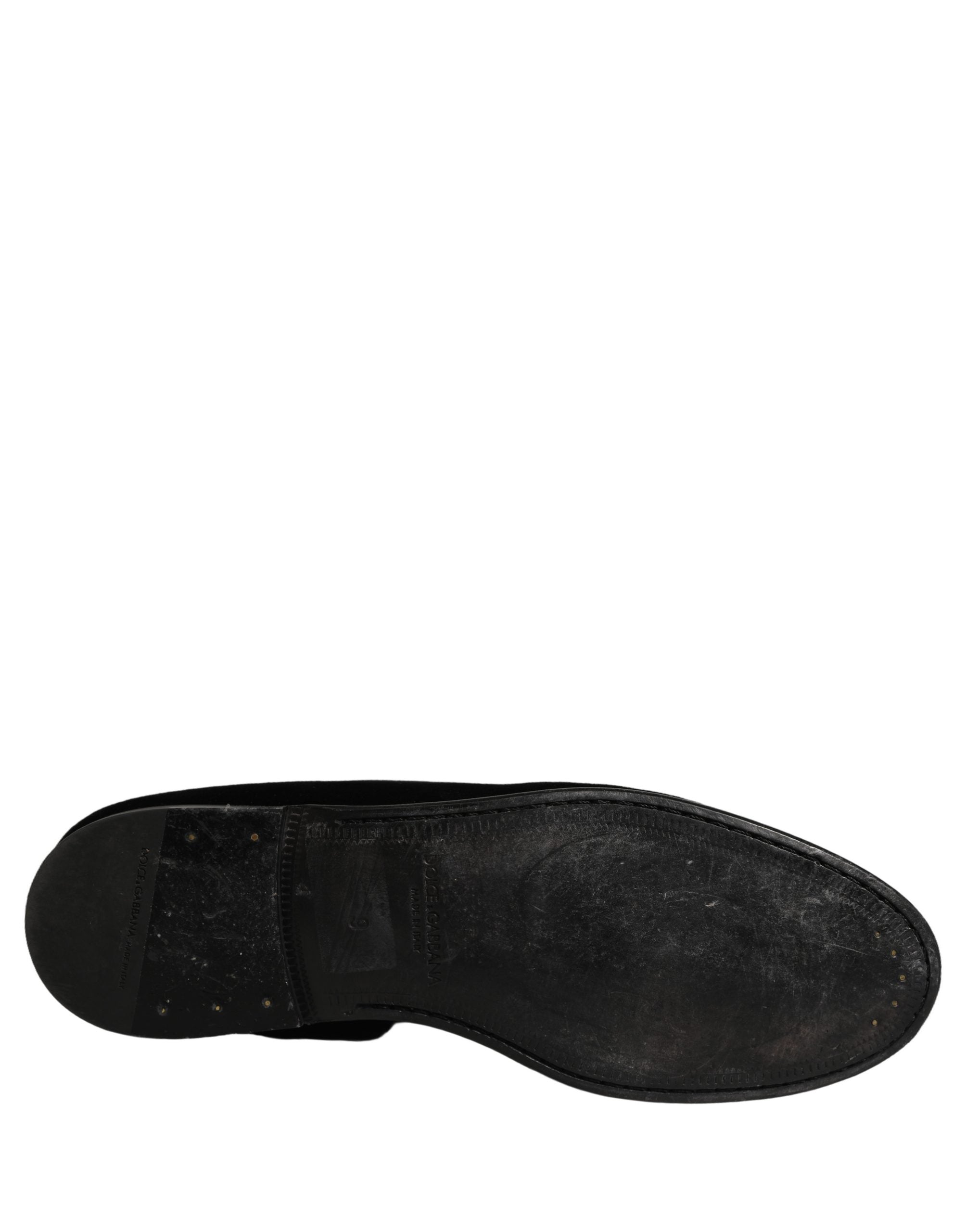 Dolce & Gabbana Black Velvet Slip On Slippers Loafers Shoes