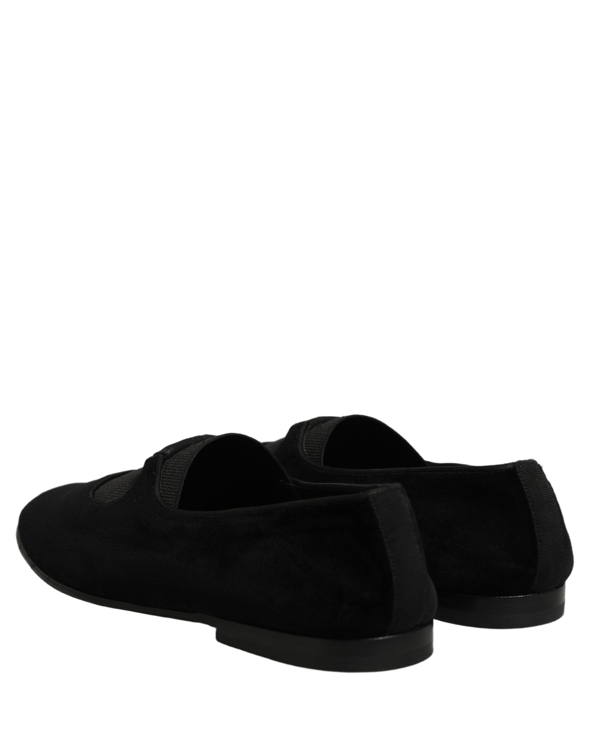 Dolce & Gabbana Black Velvet Slip On Slippers Loafers Shoes