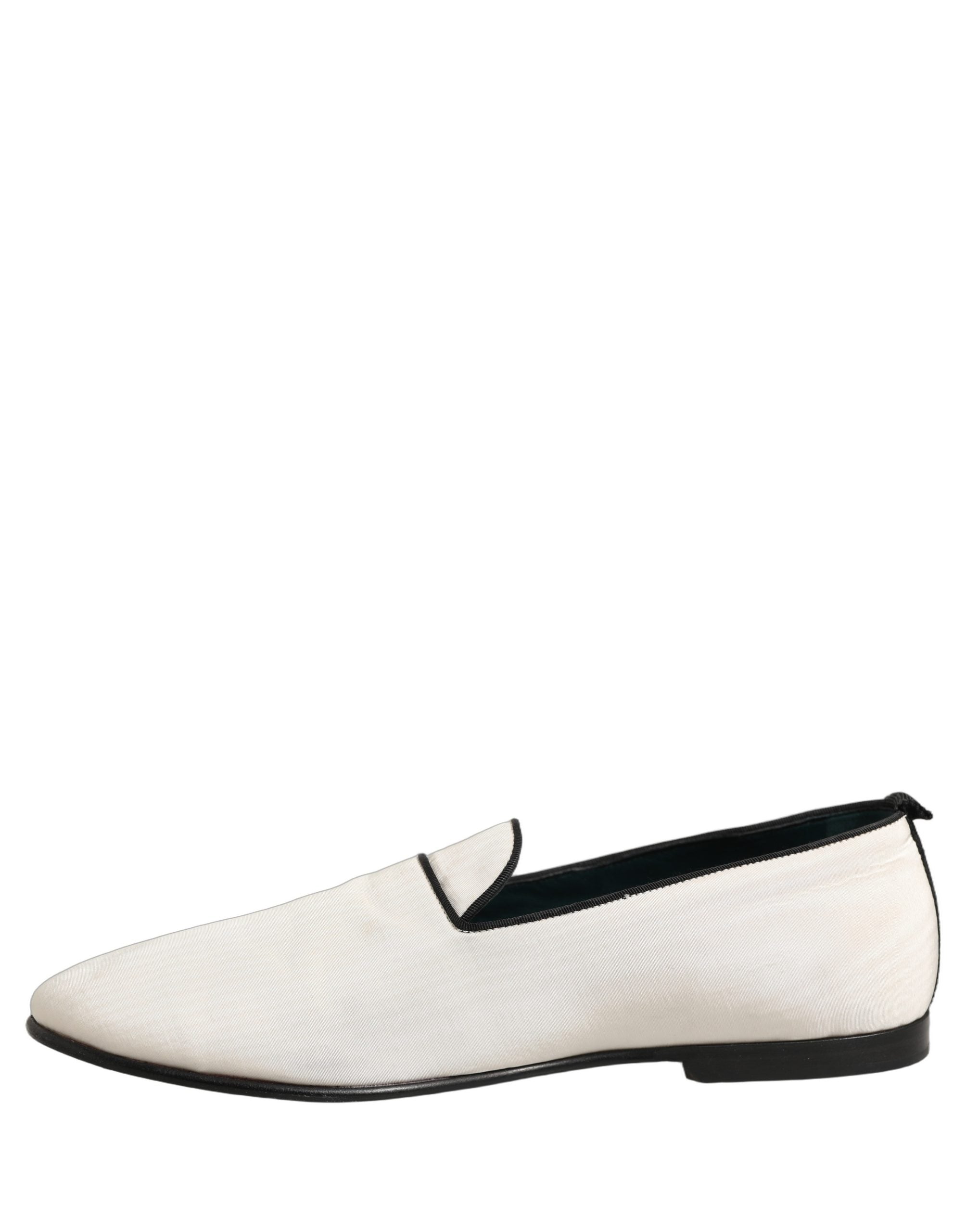 Dolce & Gabbana White Velvet Slip On Men Flats Loafers Shoes