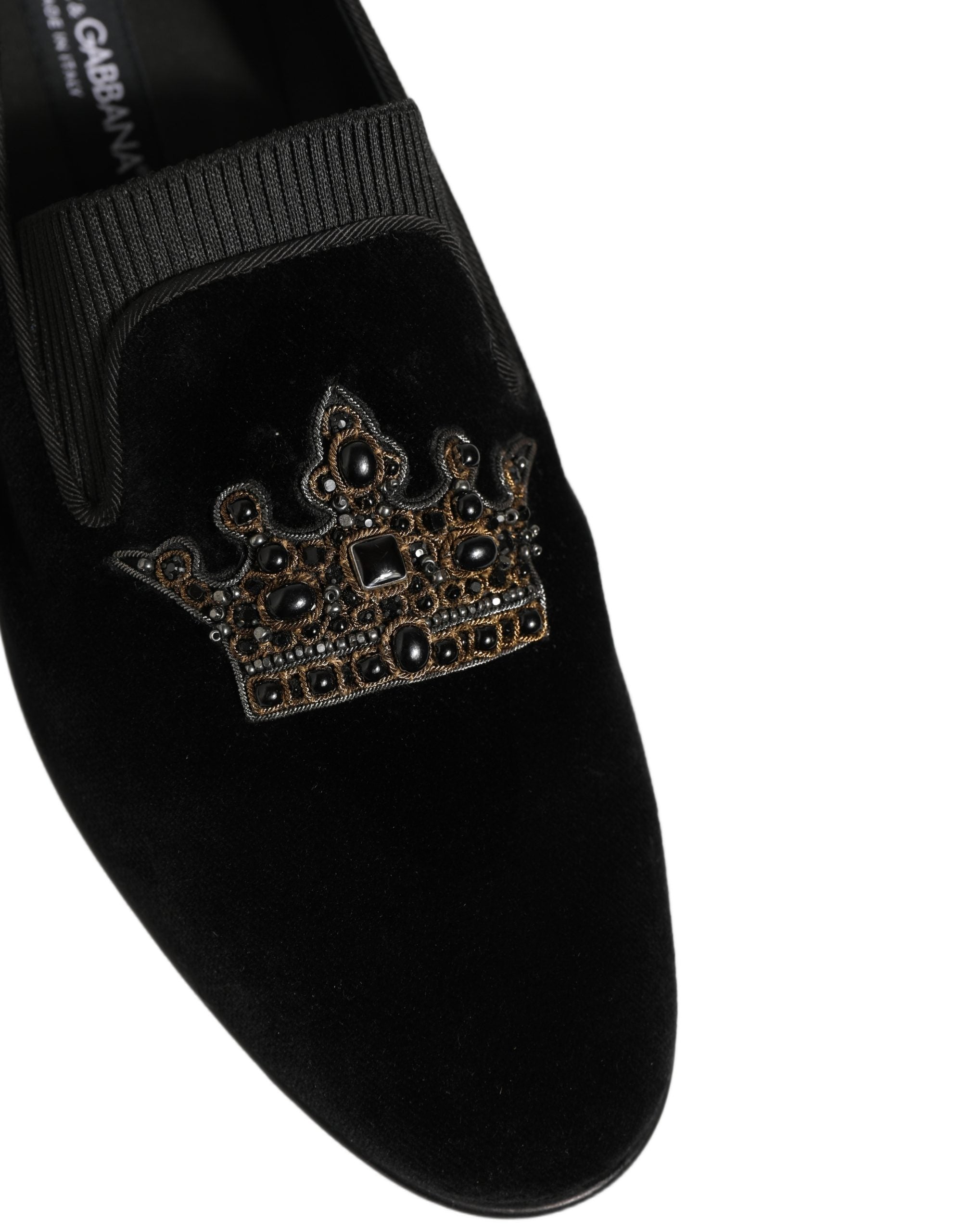 Dolce & Gabbana Black Crown Embellished Men Loafers Shoes