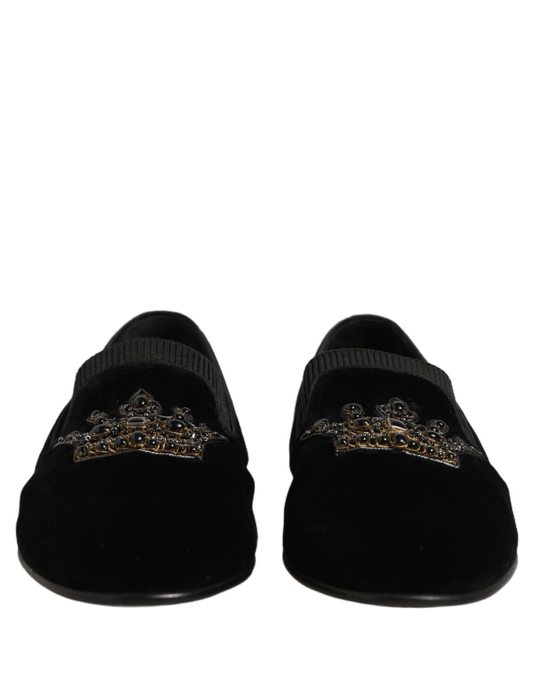 Dolce & Gabbana Black Crown Embellished Men Loafers Shoes