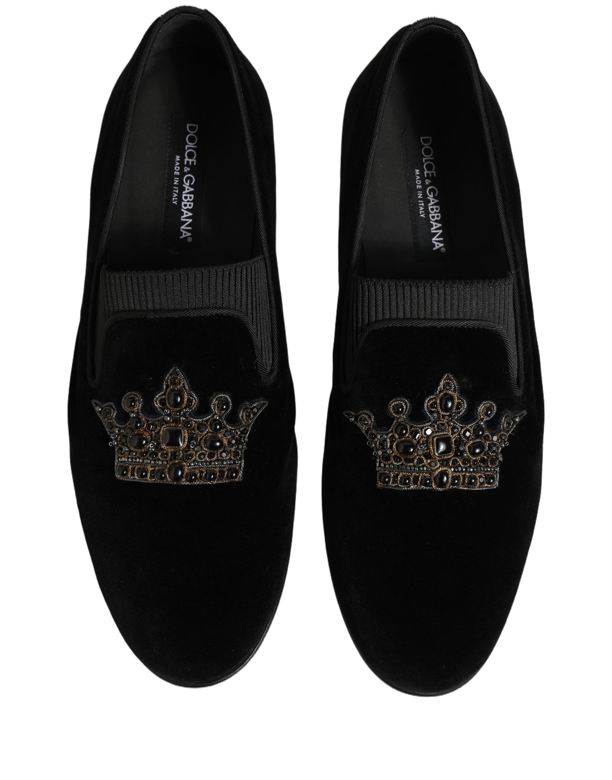 Dolce & Gabbana Black Crown Embellished Men Loafers Shoes