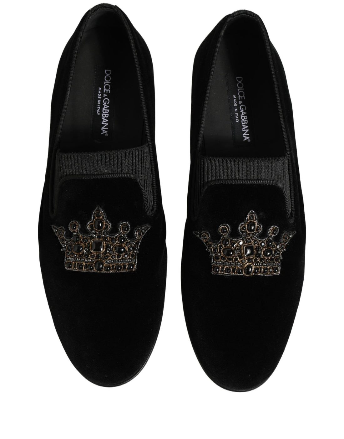 Dolce & Gabbana Black Crown Embellished Men Loafers Shoes