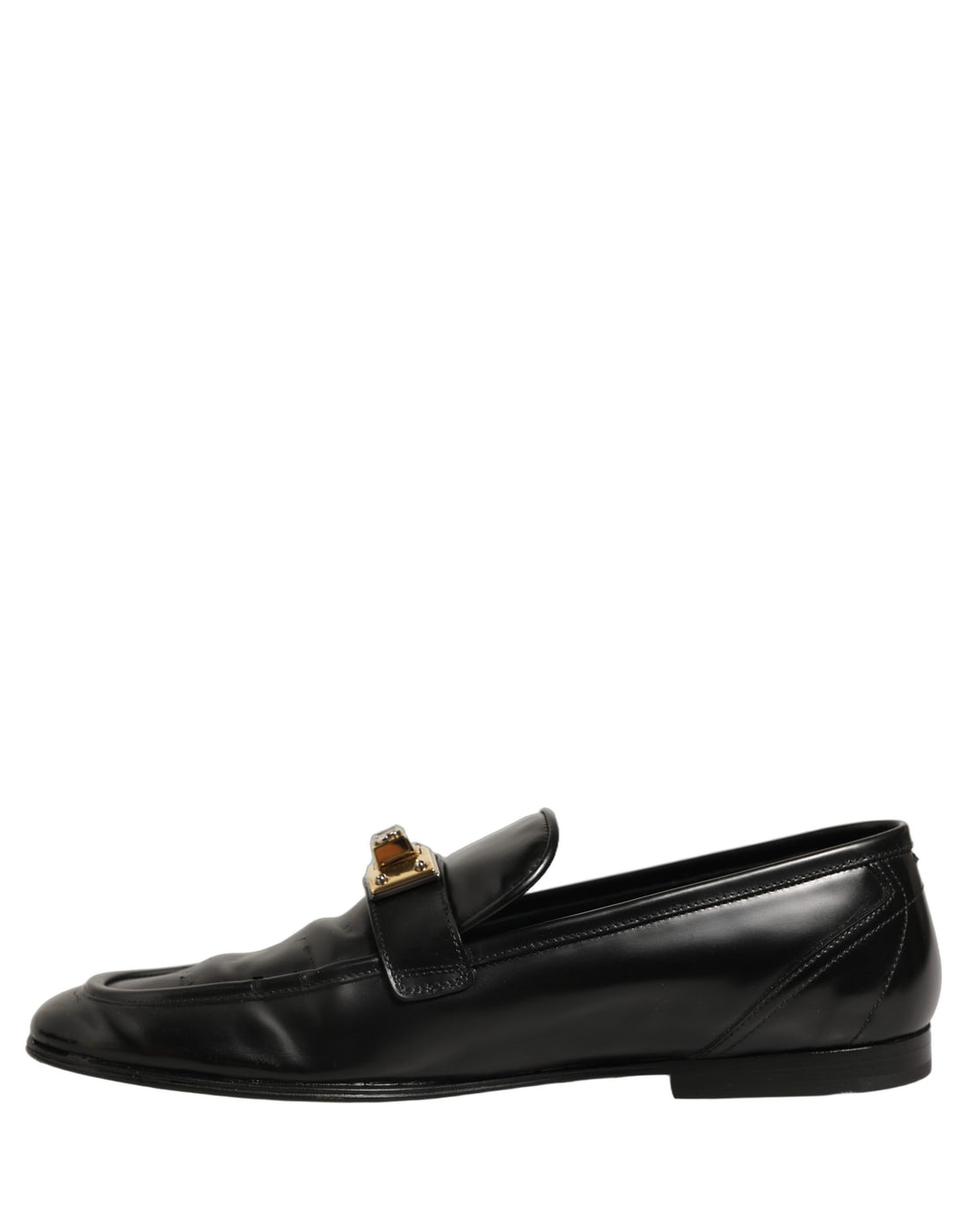 Dolce & Gabbana Black Leather Logo Plaque Men Loafers Shoes