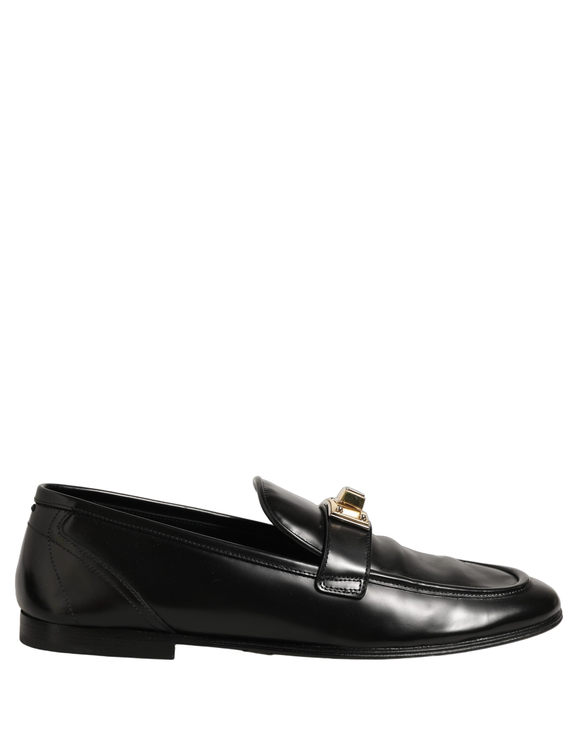 Dolce & Gabbana Black Leather Logo Plaque Men Loafers Shoes