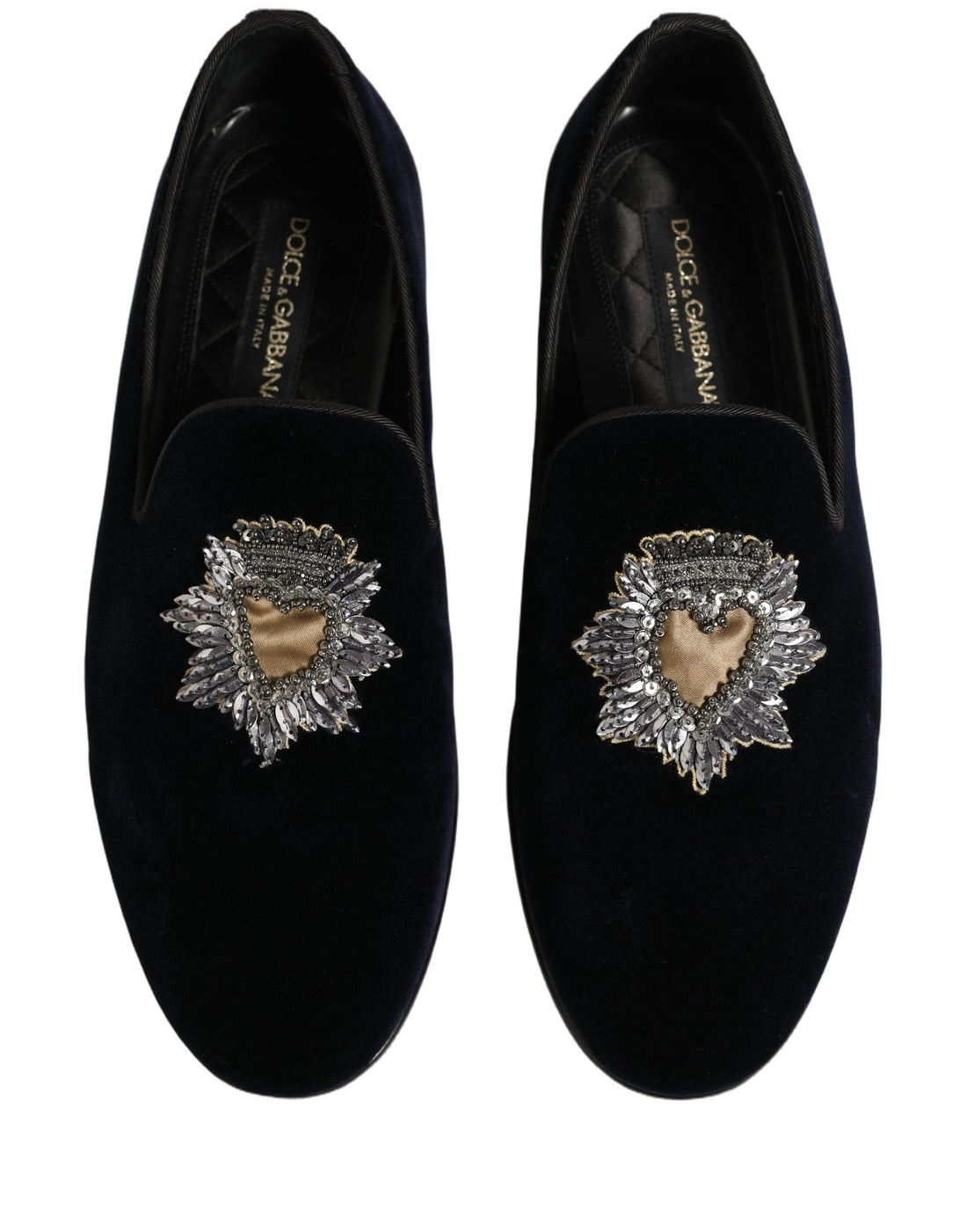 Dolce & Gabbana Blue Velvet Embellished Slip On Loafers Shoes