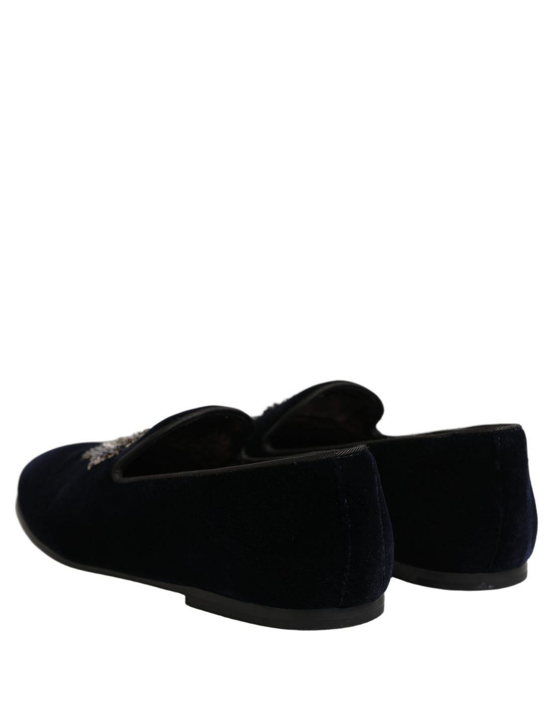 Dolce & Gabbana Blue Velvet Embellished Slip On Loafers Shoes